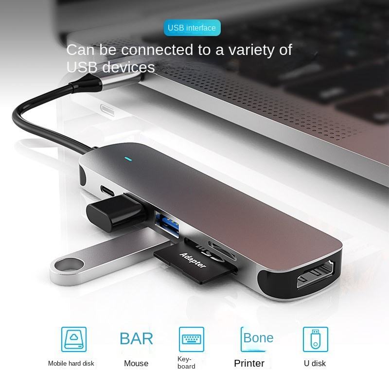 ORANGLES 6-in-1 USB-C Hub with HDMI, USB 3.0 & SD Card Reader – Aluminium Alloy Type-C Multiport Docking Station Splitter for Laptop & MacBook - detailed closeup view - illustrating benefits - Image 3 of 5 | created for all | Shop 6-in-1 USB-C Hub with HDMI, USB 3.0 & SD Card Reader – Aluminium Alloy Type-C Multiport Docking Station Splitter for Laptop & MacBook North Carolina | Free Shipping ORANGLES