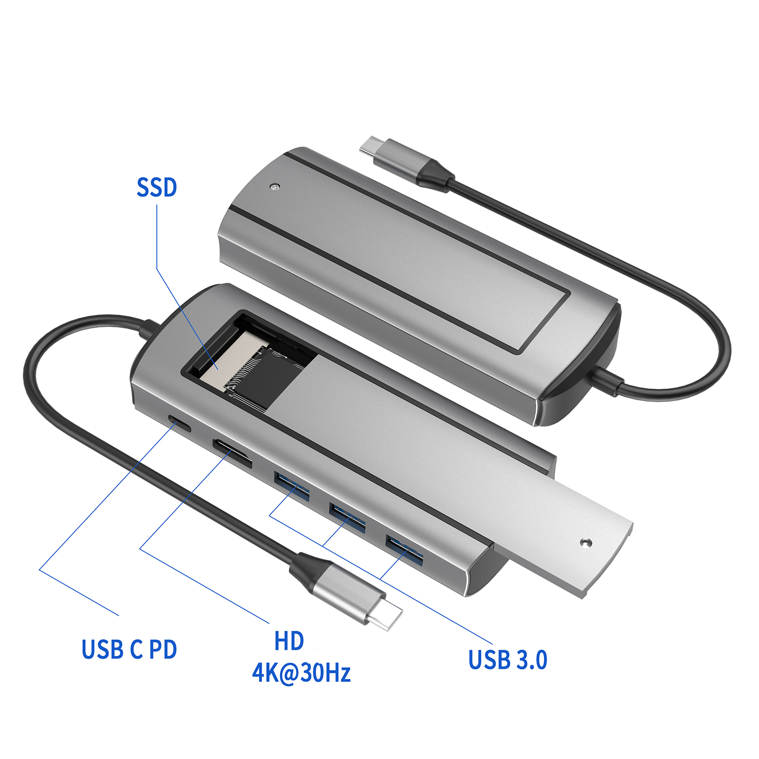 ORANGLES TUTI USB-C Hub Splitter Adapter – 4K HDMI (30Hz), USB 3.0, 100W PD Charging & SATA SSD/HDD Docking Station Type-C Multiport Hub - full product showcase - displaying specifications - Image 5 of 6 | adapts to any space | TUTI USB-C Hub Splitter Adapter – 4K HDMI (30Hz), USB 3.0, 100W PD Charging & SATA SSD/HDD Docking Station Type-C Multiport Hub deal New Jersey | Free Shipping ORANGLES