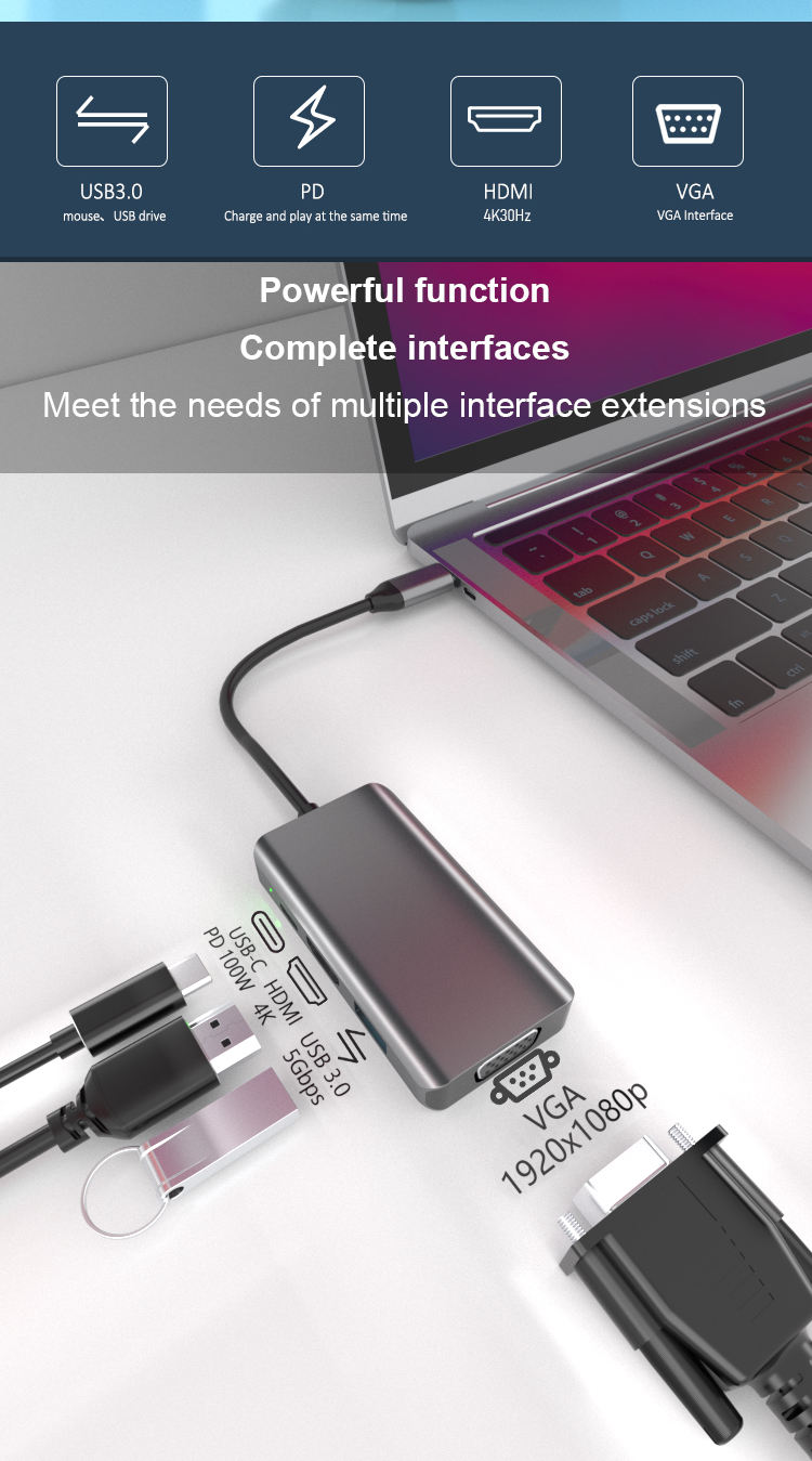 ORANGLES MARCH EXPO 4-in-1 USB-C Hub Docking Station – Dual Video Output (HDMI + VGA), USB-A Port & 100W PD Charging Type-C Adapter for Laptop, PC & Phone - angled perspective - presenting advantages - Image 4 of 6 | fits any environment | Purchase MARCH EXPO 4-in-1 USB-C Hub Docking Station – Dual Video Output (HDMI + VGA), USB-A Port & 100W PD Charging Type-C Adapter for Laptop, PC & Phone Michigan | Free Shipping ORANGLES
