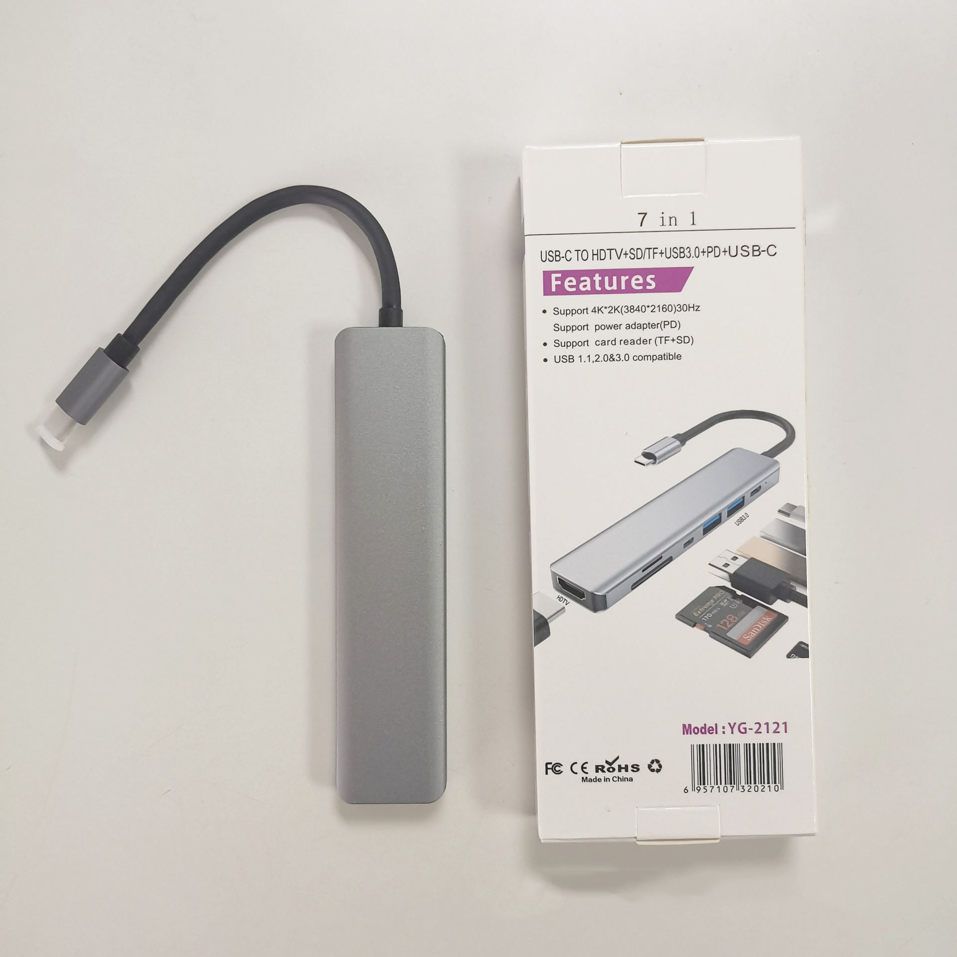 ORANGLES 7-in-1 USB-C Hub Multiport Adapter – 4K@60Hz HDMI, 3×USB 3.0, SD/TF Card Reader & 100W PD Fast Charging Type-C Docking Station - detailed closeup view - illustrating benefits - Image 3 of 5 | created for all | Shop 7-in-1 USB-C Hub Multiport Adapter – 4K@60Hz HDMI, 3×USB 3.0, SD/TF Card Reader & 100W PD Fast Charging Type-C Docking Station North Carolina | Free Shipping ORANGLES