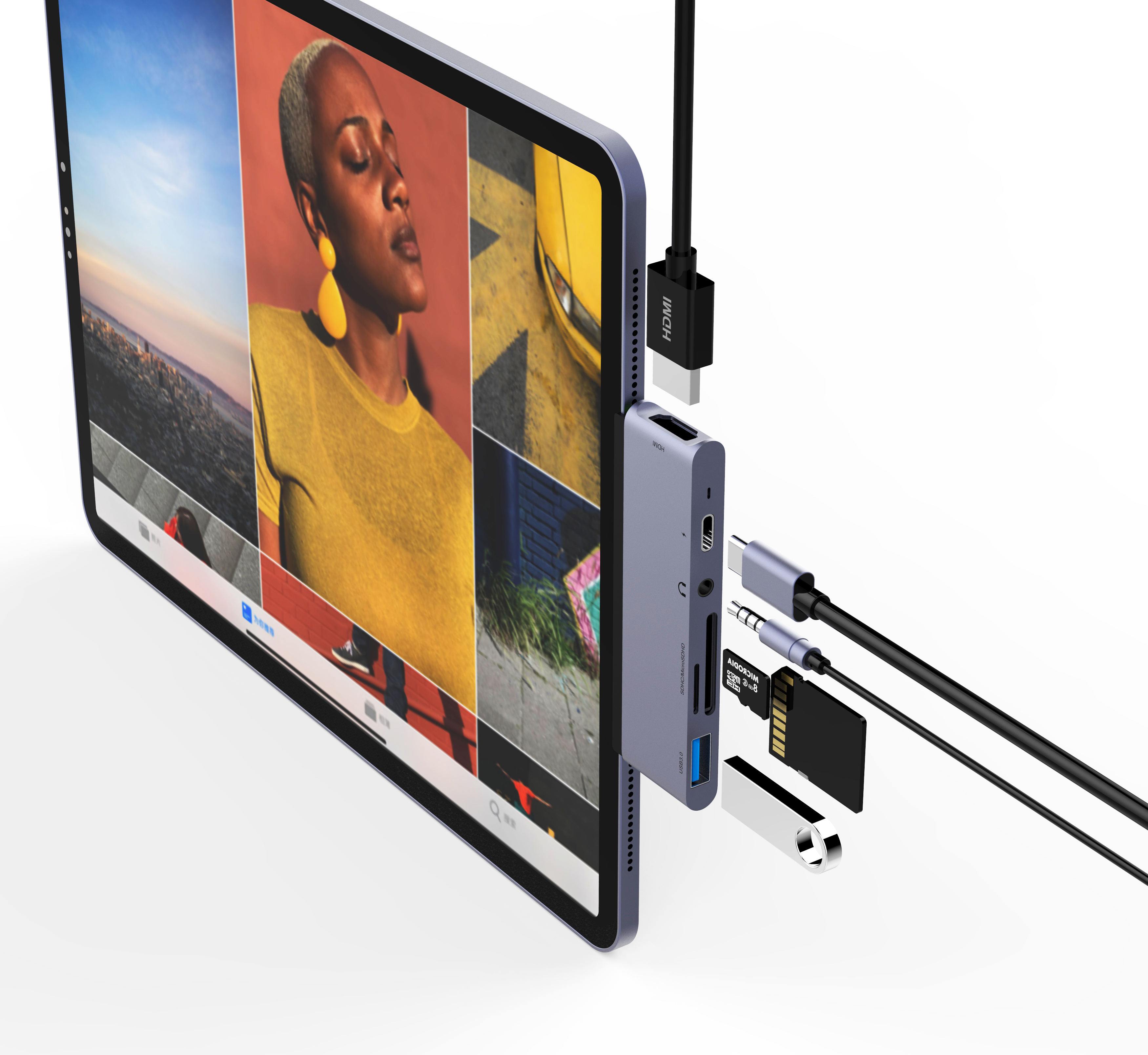 ORANGLES Colorii IPC02-C PRO USB-C Hub for iPad Pro & iPad Air – 5Gbps USB-A, 4K@60Hz HDMI Multiport Adapter Type-C Docking Station - detailed closeup view - illustrating benefits - Image 3 of 4 | created for all | Shop Colorii IPC02-C PRO USB-C Hub for iPad Pro & iPad Air – 5Gbps USB-A, 4K@60Hz HDMI Multiport Adapter Type-C Docking Station North Carolina | Free Shipping ORANGLES