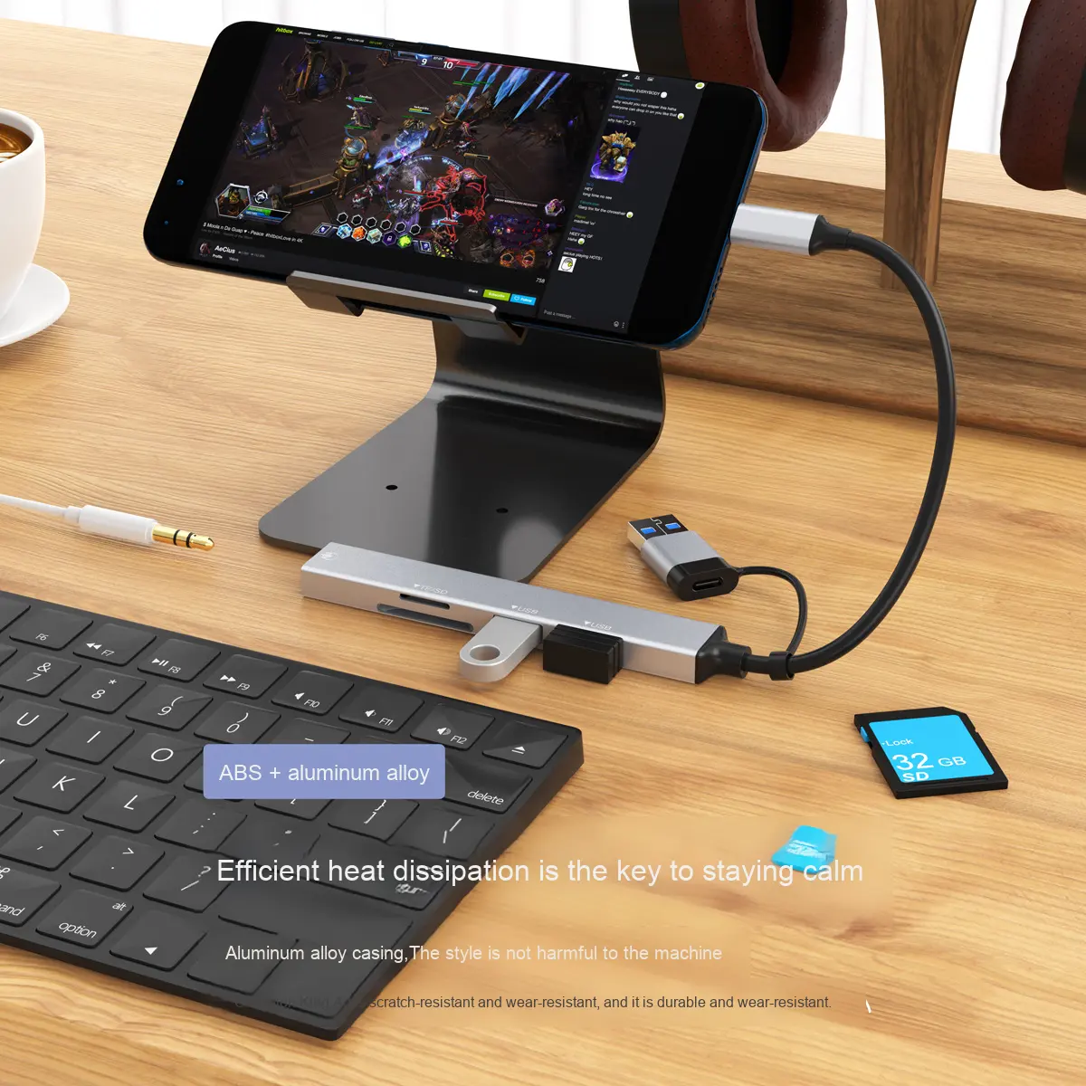 ORANGLES USB 3.0 Type-C Card Reader Hub – Audio Expansion Splitter with PD Charging, Aluminium Multiport Adapter for Laptop & Mobile Phone (Driver-Free) - angled perspective - Image 4 of 6 | excellent for daily use | New York | Free Shipping ORANGLES