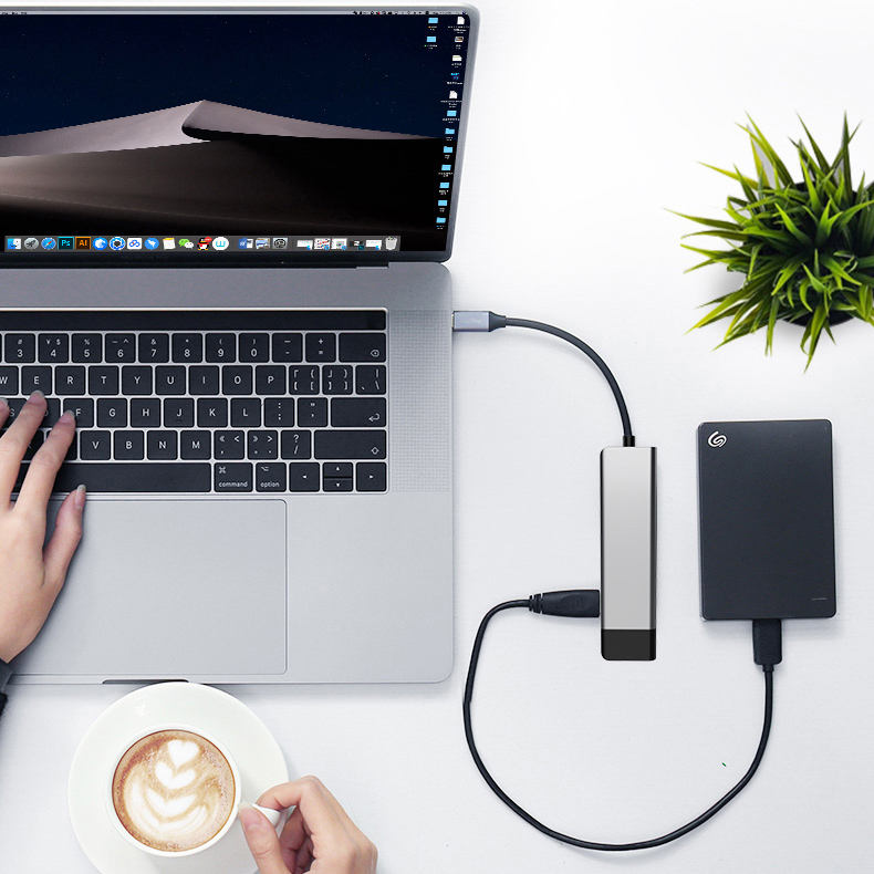 ORANGLES 6-in-1 USB-C Aluminum Hub – TF/SD Card Reader, USB 3.0 Multiport Type-C Data Adapter Docking Station for Laptop & MacBook - detailed closeup view - illustrating benefits - Image 3 of 6 | created for all | Shop 6-in-1 USB-C Aluminum Hub – TF/SD Card Reader, USB 3.0 Multiport Type-C Data Adapter Docking Station for Laptop & MacBook North Carolina | Free Shipping ORANGLES