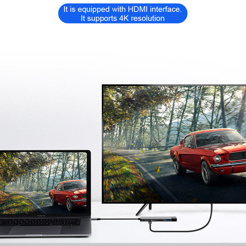 ORANGLES 6-in-1 USB-C Aluminum Hub – TF/SD Card Reader, USB 3.0 Multiport Type-C Data Adapter Docking Station for Laptop & MacBook - angled perspective - presenting advantages - Image 4 of 6 | fits any environment | Purchase 6-in-1 USB-C Aluminum Hub – TF/SD Card Reader, USB 3.0 Multiport Type-C Data Adapter Docking Station for Laptop & MacBook Michigan | Free Shipping ORANGLES