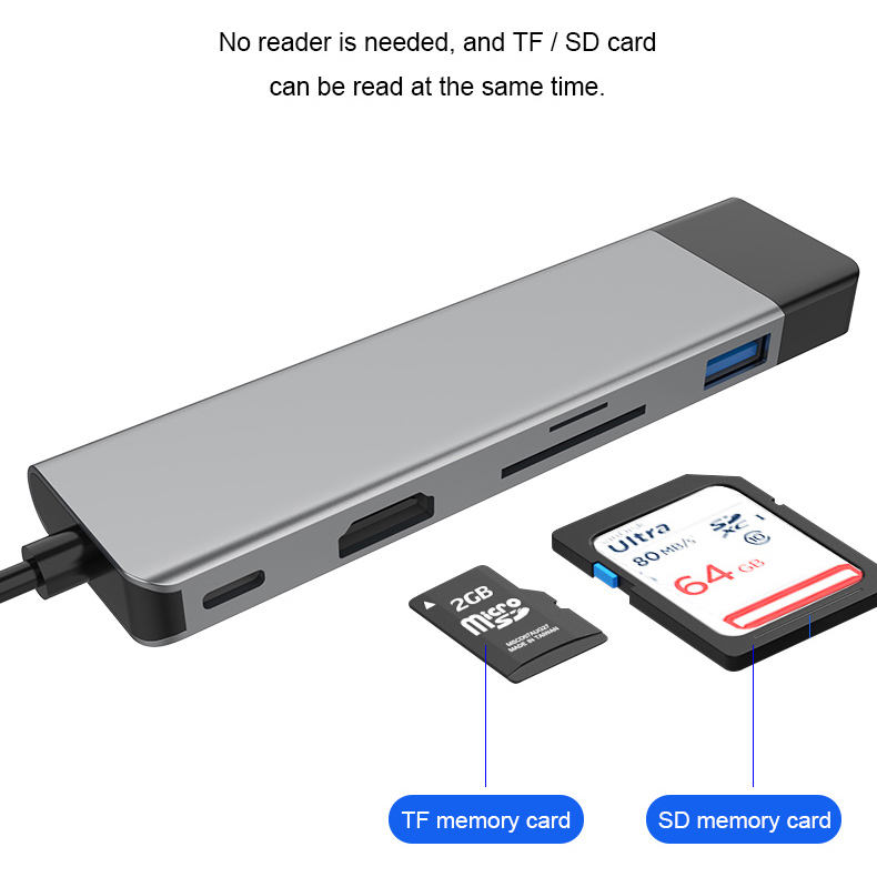 ORANGLES 6-in-1 USB-C Aluminum Hub – TF/SD Card Reader, USB 3.0 Multiport Type-C Data Adapter Docking Station for Laptop & MacBook - full product showcase - displaying specifications - Image 5 of 6 | adapts to any space | 6-in-1 USB-C Aluminum Hub – TF/SD Card Reader, USB 3.0 Multiport Type-C Data Adapter Docking Station for Laptop & MacBook deal New Jersey | Free Shipping ORANGLES