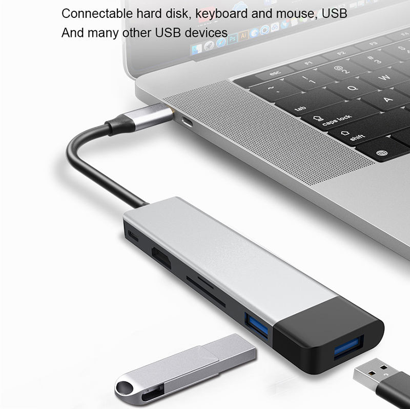 ORANGLES 6-in-1 USB-C Aluminum Hub – TF/SD Card Reader, USB 3.0 Multiport Type-C Data Adapter Docking Station for Laptop & MacBook - elegant presentation - exhibiting components - Image 6 of 6 | ideal for home | Discount on 6-in-1 USB-C Aluminum Hub – TF/SD Card Reader, USB 3.0 Multiport Type-C Data Adapter Docking Station for Laptop & MacBook Virginia | Free Shipping ORANGLES