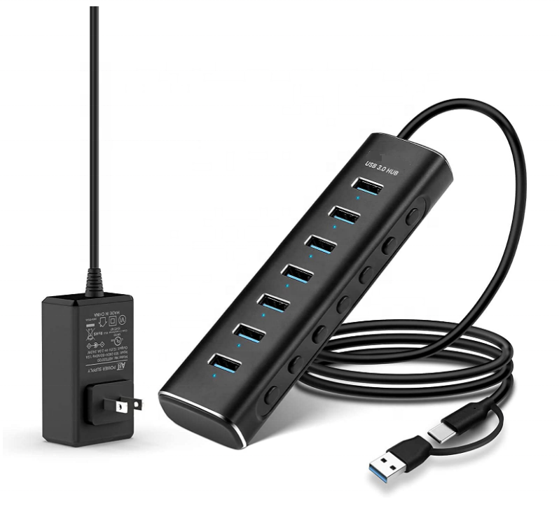 ORANGLES Black 7-Port USB 3.0 Hub – 5Gbps High-Speed 2-in-1 USB-A & Type-C to 7×USB Expansion Dock with 1m Cable & Power Supply for Laptop & PC - space saving look - illustrating benefits - Image 2058 of 10 | ideal for home | Best selling Black 7-Port USB 3.0 Hub – 5Gbps High-Speed 2-in-1 USB-A & Type-C to 7×USB Expansion Dock with 1m Cable & Power Supply for Laptop & PC Missouri | Free Shipping ORANGLES