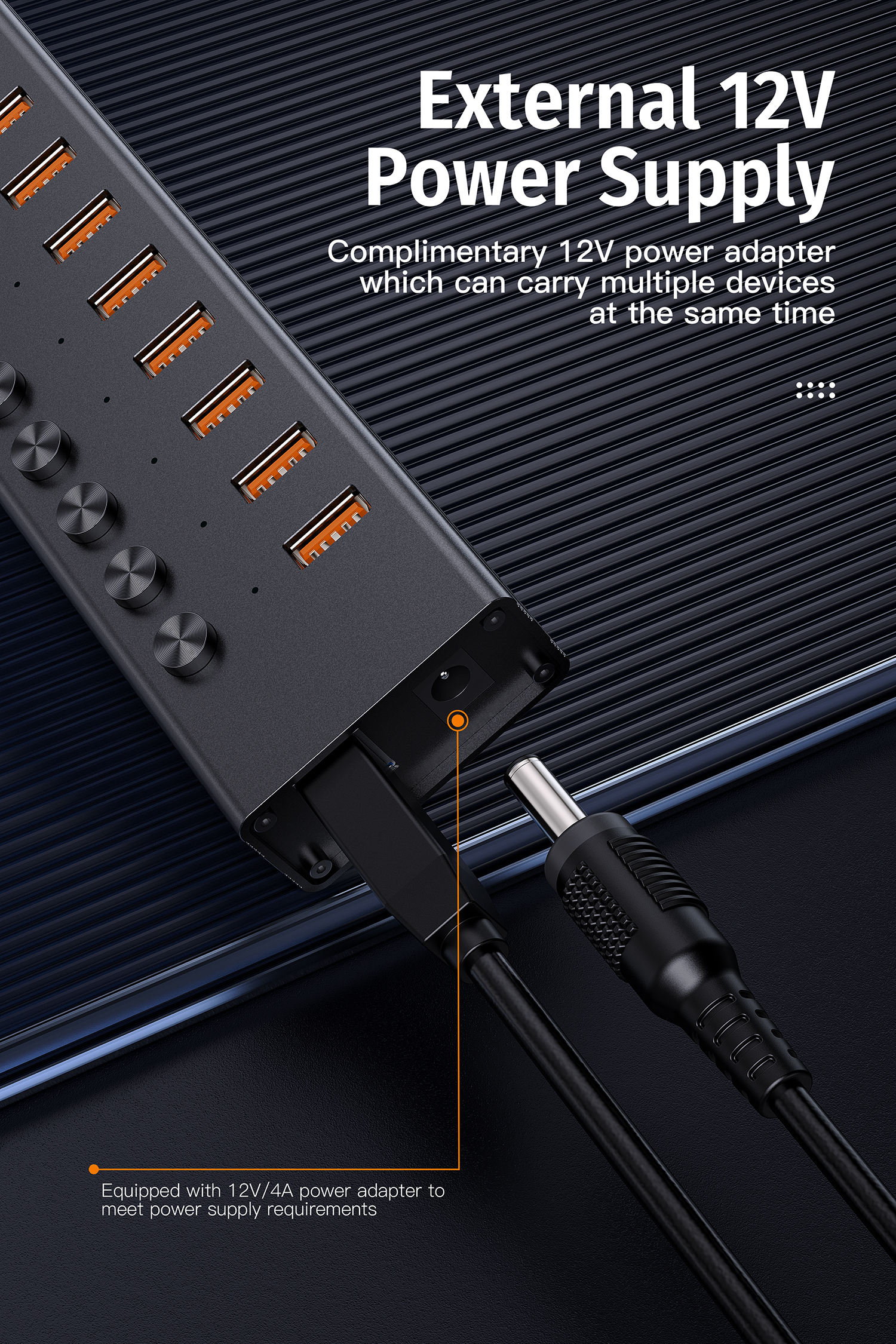 ORANGLES FORIDA 10Gbps Aluminium USB 3.2 Powered Hub – 10-Port USB-C Splitter with 12V/4A Adapter High-Speed Data & Charging Docking Station for PC & Laptop - full product showcase - displaying specifications - Image 5 of 6 | adapts to any space | FORIDA 10Gbps Aluminium USB 3.2 Powered Hub – 10-Port USB-C Splitter with 12V/4A Adapter High-Speed Data & Charging Docking Station for PC & Laptop deal New Jersey | Free Shipping ORANGLES