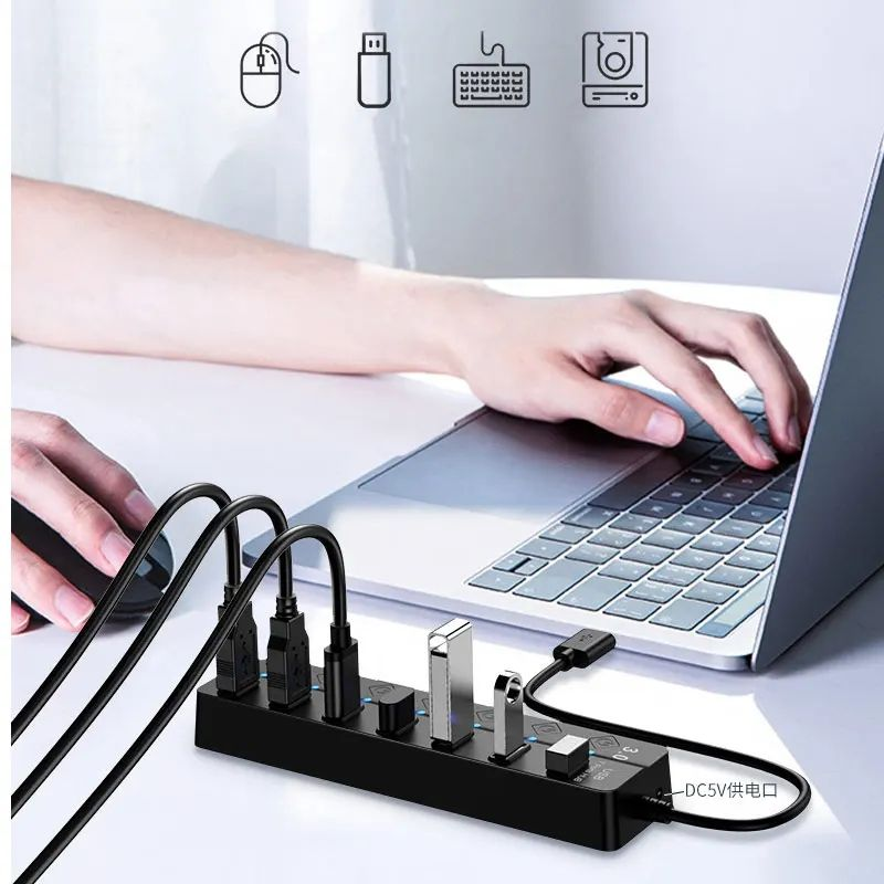 ORANGLES USB 3.0 7-Port Hub with Individual Switches – High-Speed Multi USB Splitter Adapter 5Gbps Expander Dock with 30cm Cable for PC & Laptop - detailed closeup view - illustrating benefits - Image 3 of 6 | created for all | Shop USB 3.0 7-Port Hub with Individual Switches – High-Speed Multi USB Splitter Adapter 5Gbps Expander Dock with 30cm Cable for PC & Laptop North Carolina | Free Shipping ORANGLES