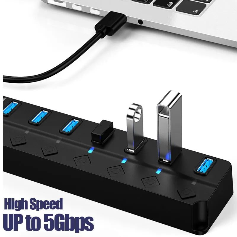 ORANGLES USB 3.0 7-Port Hub with Individual Switches – High-Speed Multi USB Splitter Adapter 5Gbps Expander Dock with 30cm Cable for PC & Laptop - full product showcase - displaying specifications - Image 5 of 6 | adapts to any space | USB 3.0 7-Port Hub with Individual Switches – High-Speed Multi USB Splitter Adapter 5Gbps Expander Dock with 30cm Cable for PC & Laptop deal New Jersey | Free Shipping ORANGLES