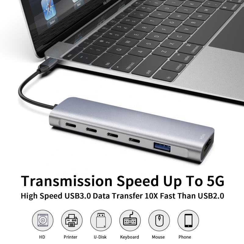 ORANGLES 6-in-1 USB-C Portable Hub – Aluminum Alloy Docking Station with HD Display, 5Gbps USB-A, Type-C PD Charging Multiport Adapter - detailed closeup view - illustrating benefits - Image 3 of 6 | created for all | Shop 6-in-1 USB-C Portable Hub – Aluminum Alloy Docking Station with HD Display, 5Gbps USB-A, Type-C PD Charging Multiport Adapter North Carolina | Free Shipping ORANGLES