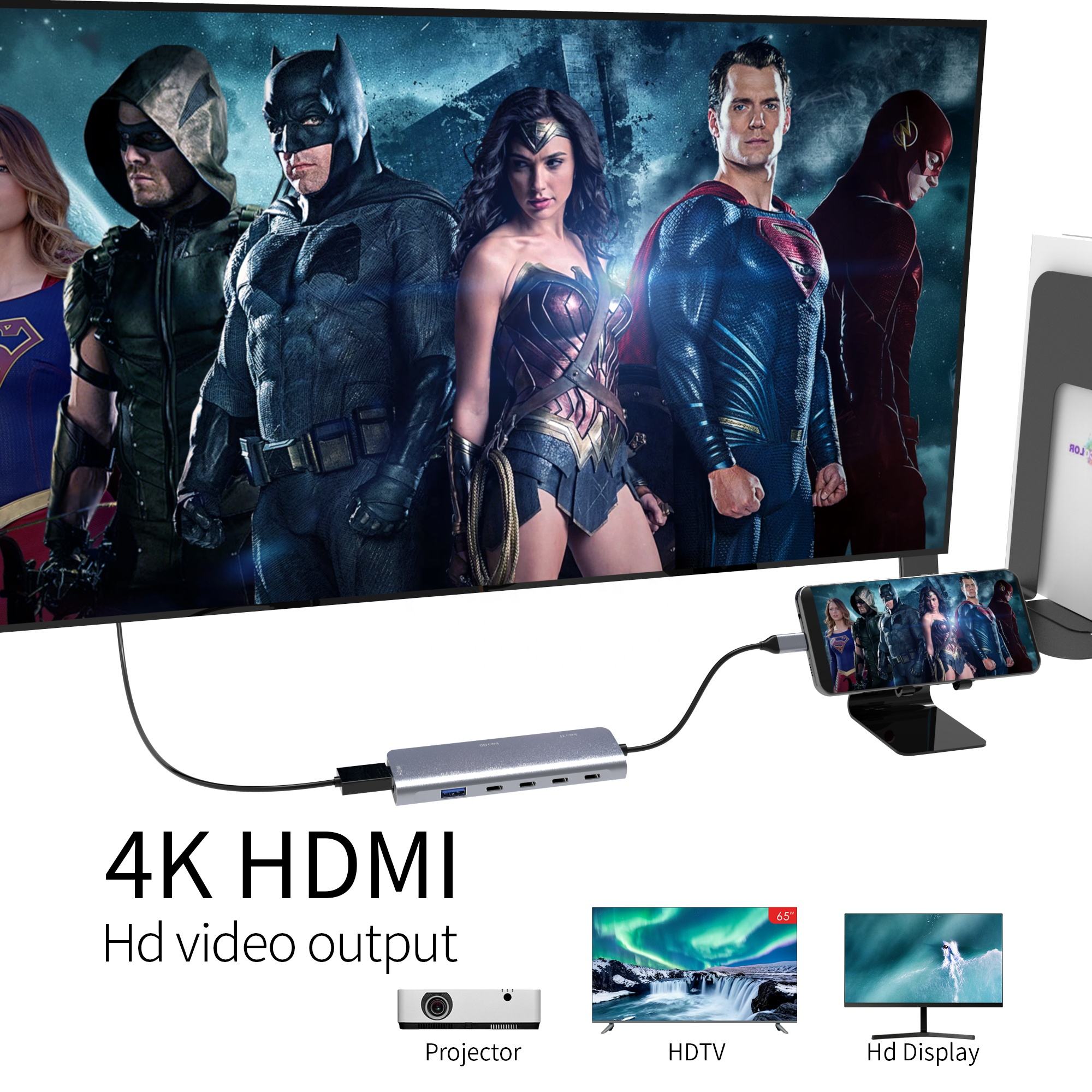 ORANGLES 6-in-1 USB-C Portable Hub – Aluminum Alloy Docking Station with HD Display, 5Gbps USB-A, Type-C PD Charging Multiport Adapter - angled perspective - presenting advantages - Image 4 of 6 | fits any environment | Purchase 6-in-1 USB-C Portable Hub – Aluminum Alloy Docking Station with HD Display, 5Gbps USB-A, Type-C PD Charging Multiport Adapter Michigan | Free Shipping ORANGLES