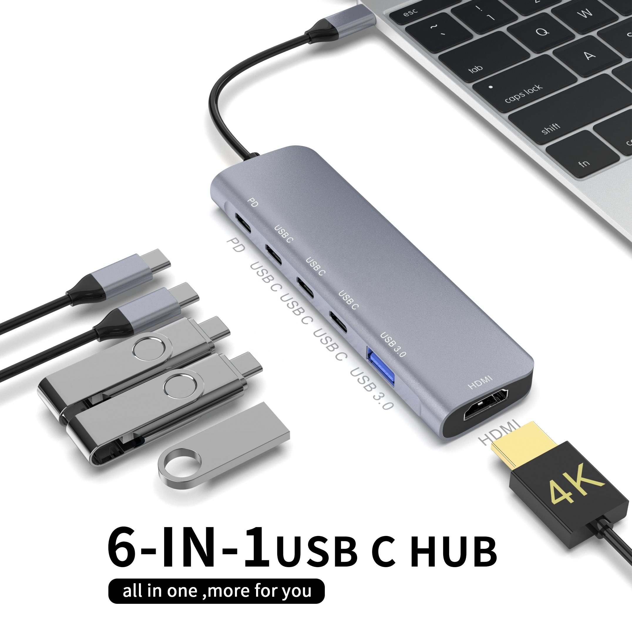 ORANGLES 6-in-1 USB-C Portable Hub – Aluminum Alloy Docking Station with HD Display, 5Gbps USB-A, Type-C PD Charging Multiport Adapter - elegant presentation - exhibiting components - Image 6 of 6 | ideal for home | Discount on 6-in-1 USB-C Portable Hub – Aluminum Alloy Docking Station with HD Display, 5Gbps USB-A, Type-C PD Charging Multiport Adapter Virginia | Free Shipping ORANGLES
