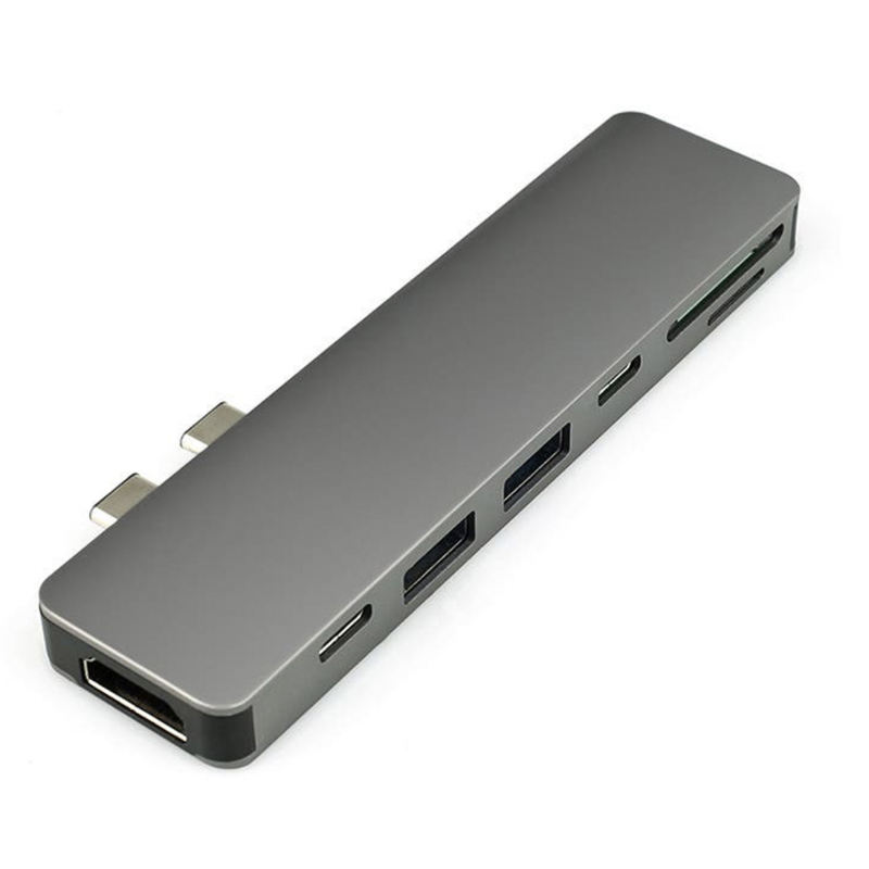 ORANGLES Dual USB-C 7-in-1 Docking Station – Aluminum USB-C Hub with HDMI 4K HDTV Adapter, PD Charging & Multiport Expansion for MacBook  - Main Product Image - professional product shot revealing details | Best price Dual USB-C 7-in-1 Docking Station – Aluminum USB-C Hub with HDMI 4K HDTV Adapter, PD Charging & Multiport Expansion for MacBook authentic product Ohio | ORANGLES