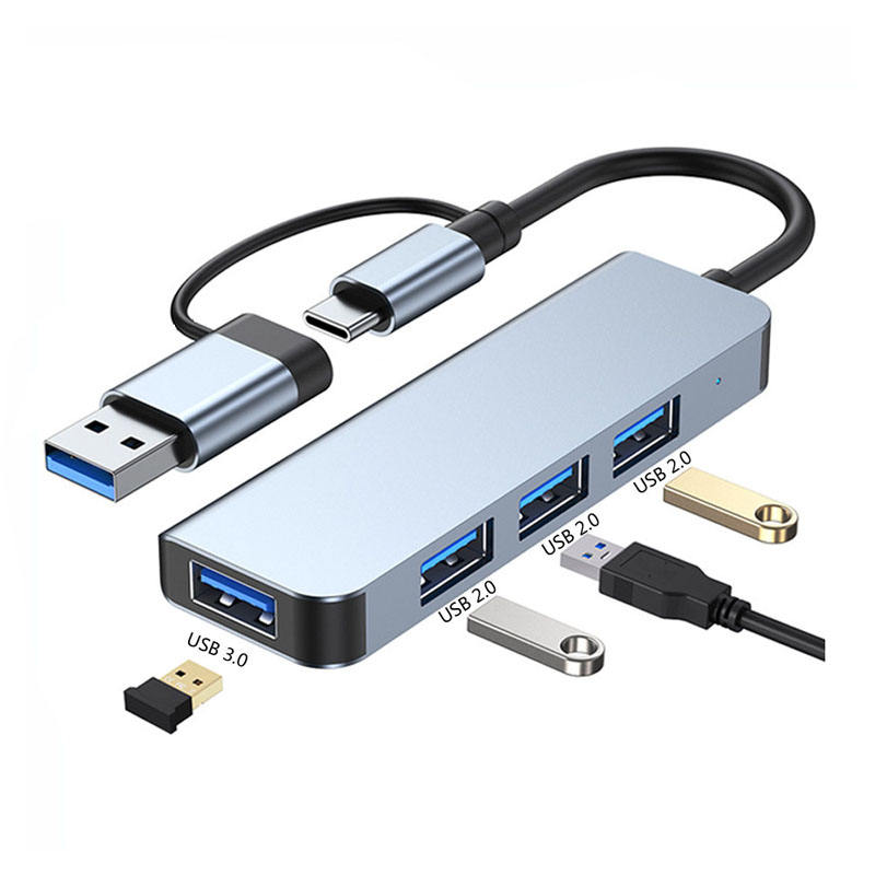 ORANGLES Hot Selling 4-Port USB Hub 2.0 + 3.0 Aluminum Alloy – Dual Interface USB-A & Type-C Multiport Adapter for PC, Laptop & Smartphone  - Main Product Image - professional product shot revealing details | Best price Hot Selling 4-Port USB Hub 2.0 + 3.0 Aluminum Alloy – Dual Interface USB-A & Type-C Multiport Adapter for PC, Laptop & Smartphone authentic product Ohio | ORANGLES
