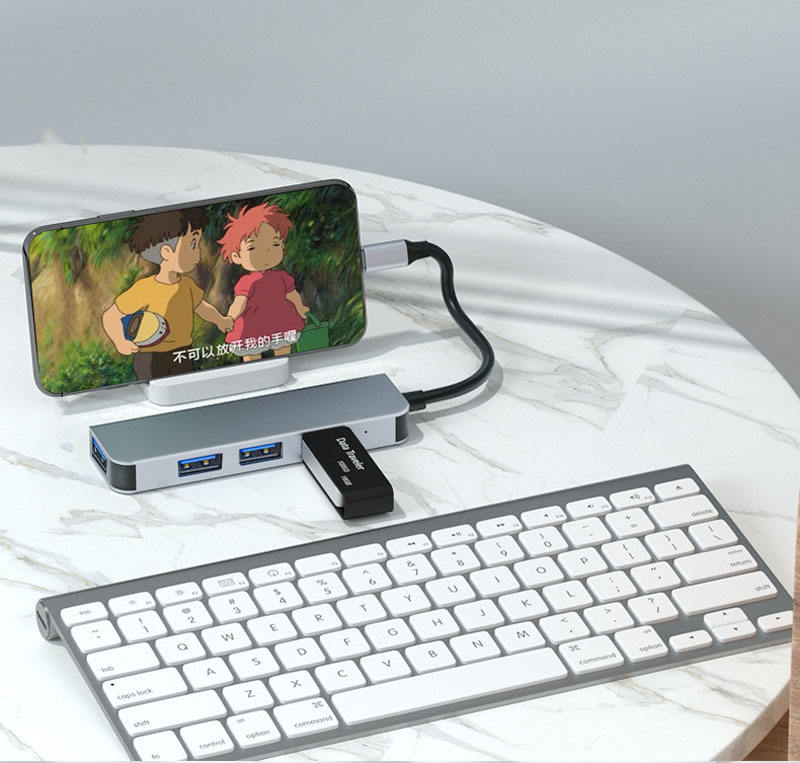 ORANGLES Hot Selling 4-Port USB Hub 2.0 + 3.0 Aluminum Alloy – Dual Interface USB-A & Type-C Multiport Adapter for PC, Laptop & Smartphone - angled perspective - presenting advantages - Image 4 of 6 | fits any environment | Purchase Hot Selling 4-Port USB Hub 2.0 + 3.0 Aluminum Alloy – Dual Interface USB-A & Type-C Multiport Adapter for PC, Laptop & Smartphone Michigan | Free Shipping ORANGLES