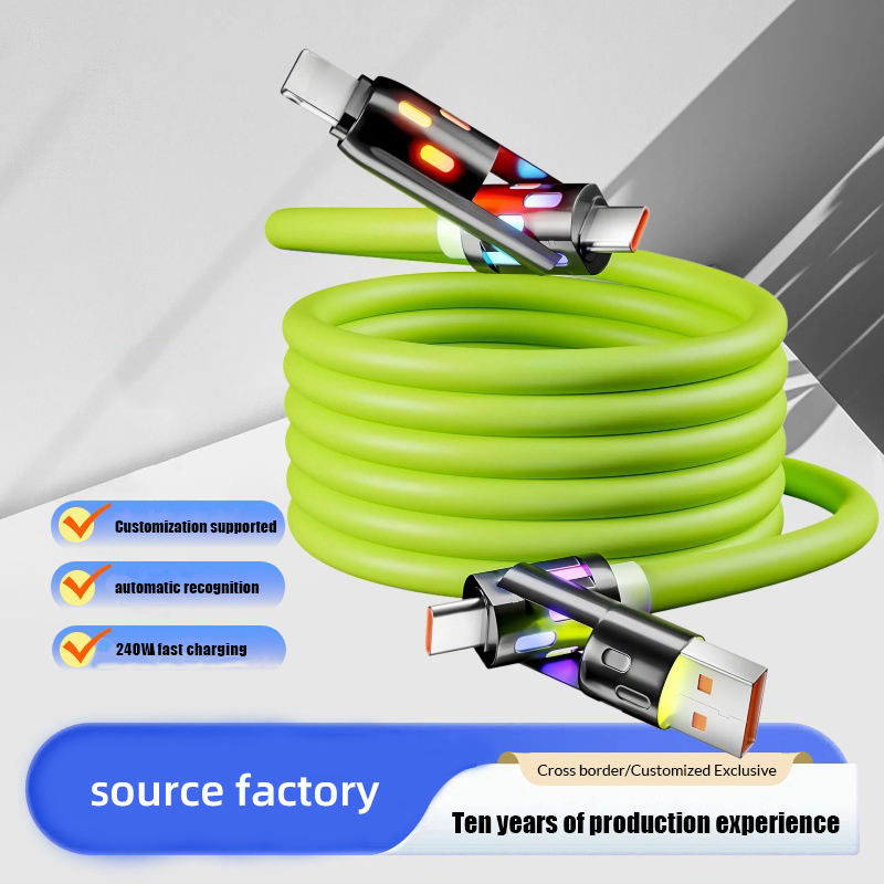 ORANGLES US Warehouse 4-in-1 Fast Charging USB Cable – Zinc Alloy Multi Charging Data Cable with Colorful LED Light & Carrying Case for Phone & Laptop - angled perspective - presenting advantages - Image 4 of 5 | fits any environment | Purchase US Warehouse 4-in-1 Fast Charging USB Cable – Zinc Alloy Multi Charging Data Cable with Colorful LED Light & Carrying Case for Phone & Laptop Michigan | Free Shipping ORANGLES