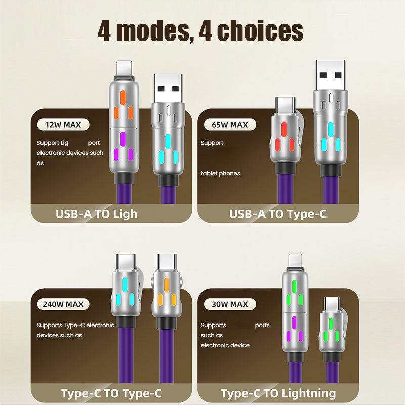 ORANGLES US Warehouse 4-in-1 Fast Charging USB Cable – Zinc Alloy Multi Charging Data Cable with Colorful LED Light & Carrying Case for Phone & Laptop - full product showcase - displaying specifications - Image 5 of 5 | adapts to any space | US Warehouse 4-in-1 Fast Charging USB Cable – Zinc Alloy Multi Charging Data Cable with Colorful LED Light & Carrying Case for Phone & Laptop deal New Jersey | Free Shipping ORANGLES