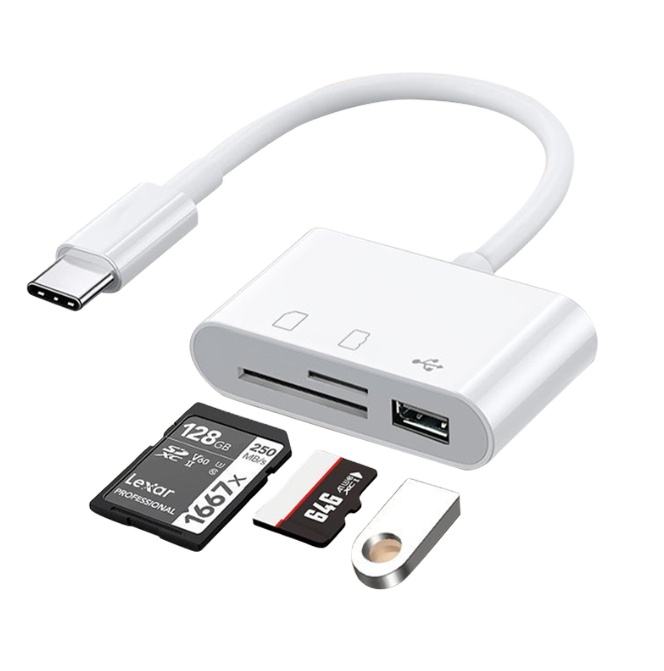 ORANGLES 3-in-1 Lightning & USB-C OTG Adapter – TF/SD Card Reader + USB Port Memory Reader for iPhone 14/13/12/11/X, Huawei, Xiaomi & Samsung  - Main Product Image - professional product shot revealing details | Best price 3-in-1 Lightning & USB-C OTG Adapter – TF/SD Card Reader + USB Port Memory Reader for iPhone 14/13/12/11/X, Huawei, Xiaomi & Samsung authentic product Ohio | ORANGLES