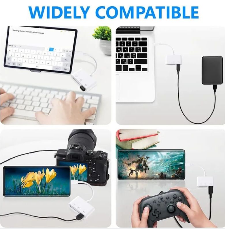 ORANGLES 3-in-1 Lightning & USB-C OTG Adapter – TF/SD Card Reader + USB Port Memory Reader for iPhone 14/13/12/11/X, Huawei, Xiaomi & Samsung - full product showcase - displaying specifications - Image 5 of 6 | adapts to any space | 3-in-1 Lightning & USB-C OTG Adapter – TF/SD Card Reader + USB Port Memory Reader for iPhone 14/13/12/11/X, Huawei, Xiaomi & Samsung deal New Jersey | Free Shipping ORANGLES