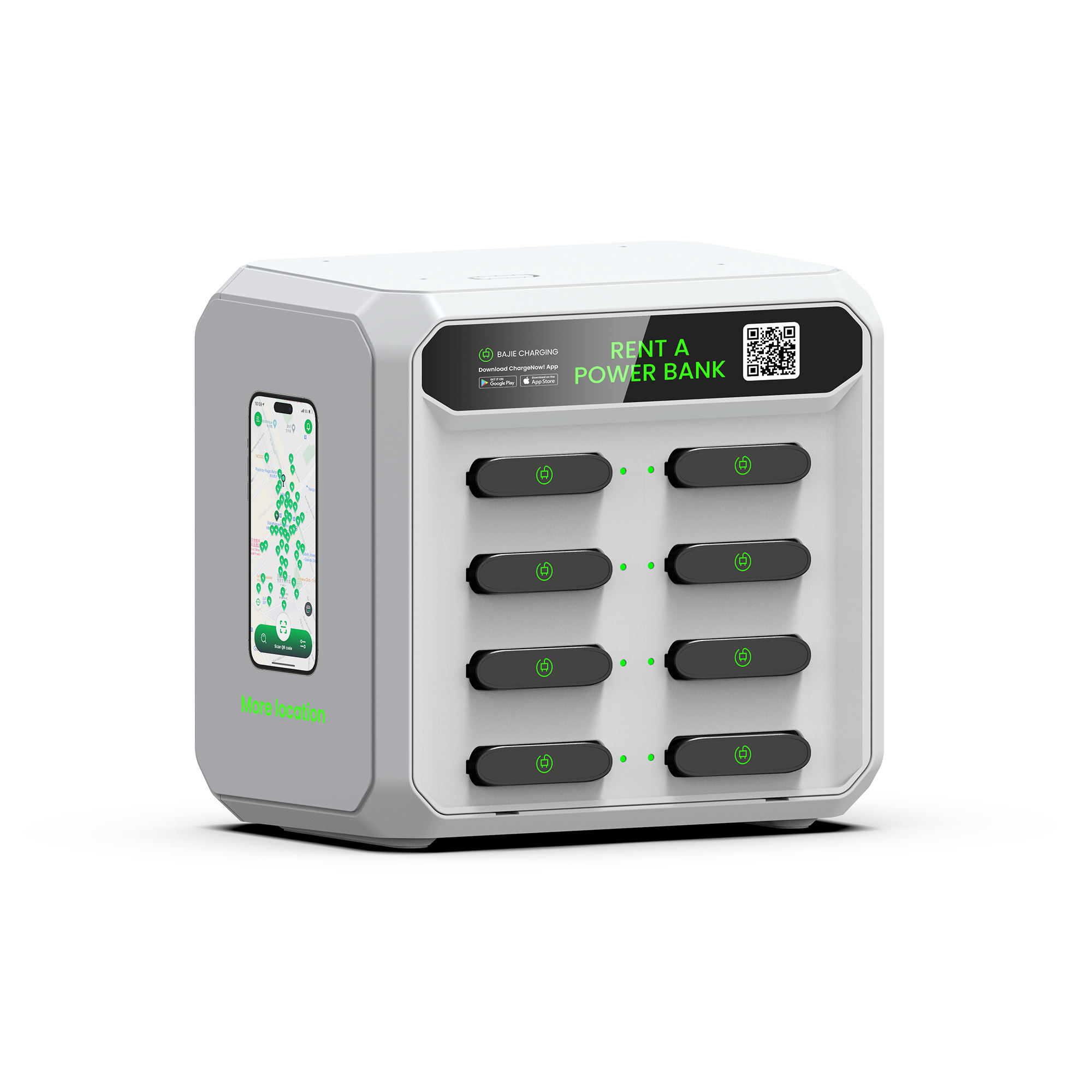 Portable Solar Power Bank Charging Station – High Capacity Li-Polymer Battery Mobile Charging Kiosk with Display & USA Socket Rental Machine