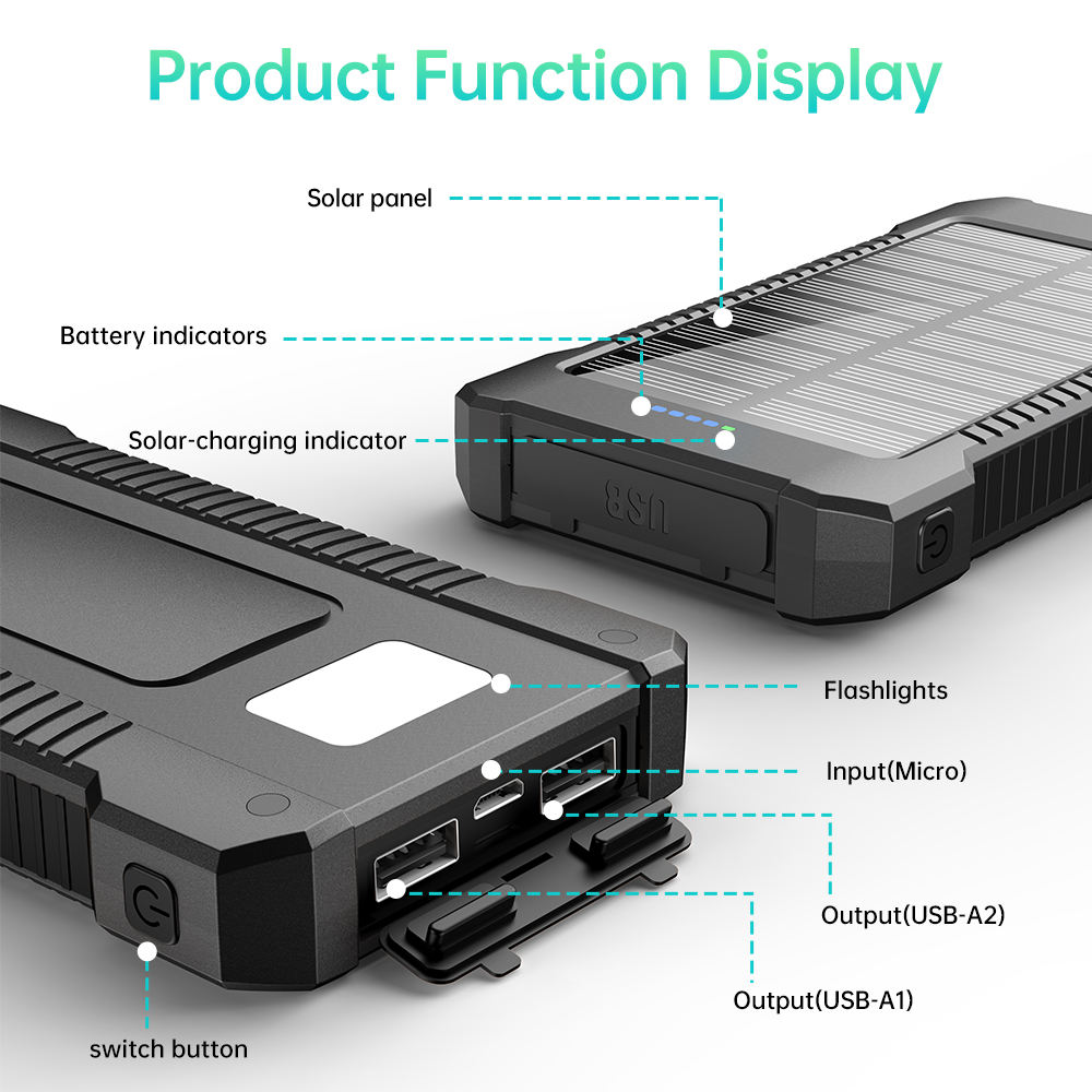 ORANGLES 2026 New 8000mAh Solar Power Bank – Portable External Battery with LED Flashlight High-Capacity Outdoor Emergency Charger - detailed closeup view - illustrating benefits - Image 3 of 4 | created for all | Shop 2026 New 8000mAh Solar Power Bank – Portable External Battery with LED Flashlight High-Capacity Outdoor Emergency Charger North Carolina | Free Shipping ORANGLES
