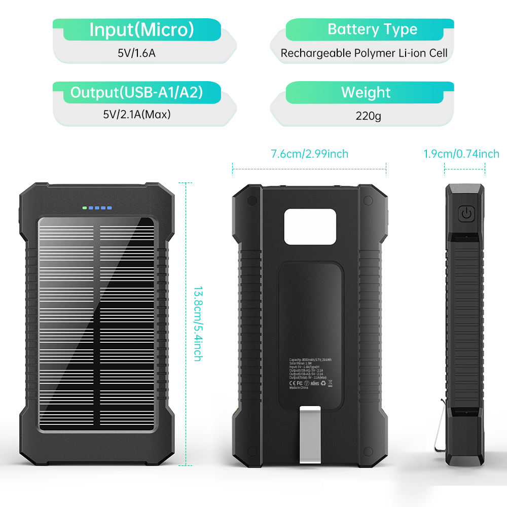 ORANGLES 2026 New 8000mAh Solar Power Bank – Portable External Battery with LED Flashlight High-Capacity Outdoor Emergency Charger - angled perspective - presenting advantages - Image 4 of 4 | fits any environment | Purchase 2026 New 8000mAh Solar Power Bank – Portable External Battery with LED Flashlight High-Capacity Outdoor Emergency Charger Michigan | Free Shipping ORANGLES