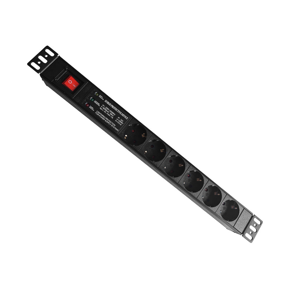 6-Way EU Germany Power Distribution Unit – 16A Aluminum Shell Power Strip with 6 AC Outlets for Industrial & Office Use