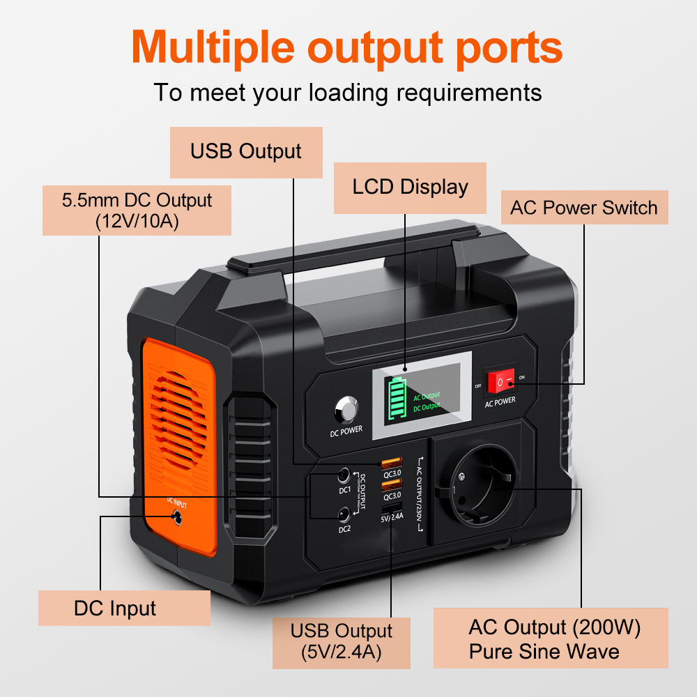 ORANGLES SUPACELL 200W Solar Power Station – 151Wh Portable Inverter Generator Battery Backup Power Supply for Home & Outdoor Use - full product showcase - displaying specifications - Image 5 of 6 | adapts to any space | SUPACELL 200W Solar Power Station – 151Wh Portable Inverter Generator Battery Backup Power Supply for Home & Outdoor Use deal New Jersey | Free Shipping ORANGLES