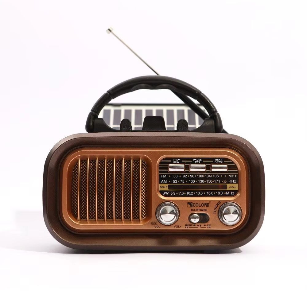 Solar Powered Retro Speaker with FM/AM Radio – Portable Outdoor Bluetooth Speaker with Solar Charging & Emergency Power Function