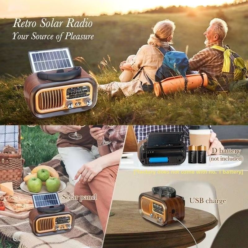 ORANGLES Solar Powered Retro Speaker with FM/AM Radio – Portable Outdoor Bluetooth Speaker with Solar Charging & Emergency Power Function - detailed closeup view - illustrating benefits - Image 3 of 6 | created for all | Shop Solar Powered Retro Speaker with FM/AM Radio – Portable Outdoor Bluetooth Speaker with Solar Charging & Emergency Power Function North Carolina | Free Shipping ORANGLES