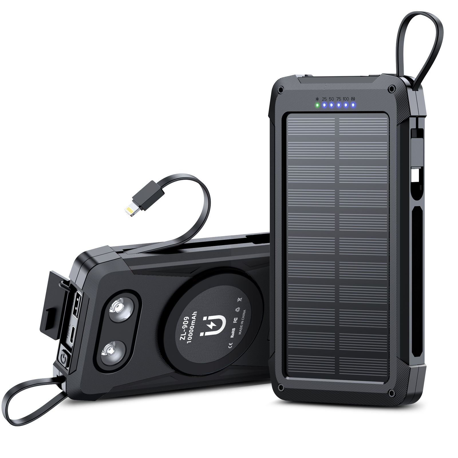 New 10000mAh Magnetic Wireless Solar Power Bank – Built-in Cable Fast Charging Portable Outdoor Battery Charger with LED Display