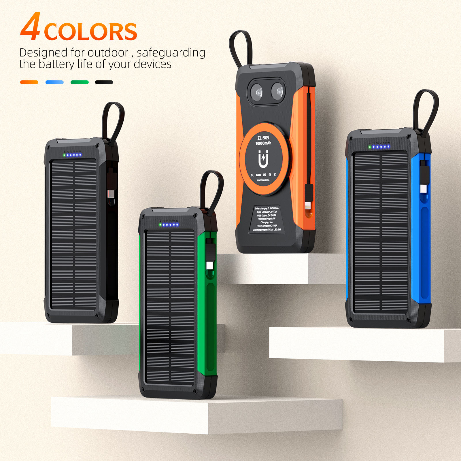 ORANGLES New 10000mAh Magnetic Wireless Solar Power Bank – Built-in Cable Fast Charging Portable Outdoor Battery Charger with LED Display - high resolution display - exposing craftsmanship - Image 2 of 6 | built for everyone | New 10000mAh Magnetic Wireless Solar Power Bank – Built-in Cable Fast Charging Portable Outdoor Battery Charger with LED Display for sale Georgia | Free Shipping ORANGLES