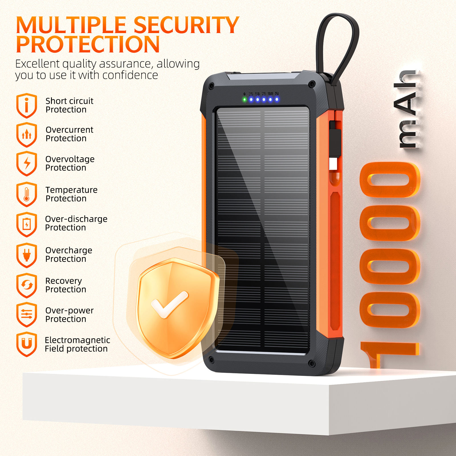 ORANGLES New 10000mAh Magnetic Wireless Solar Power Bank – Built-in Cable Fast Charging Portable Outdoor Battery Charger with LED Display - angled perspective - presenting advantages - Image 4 of 6 | fits any environment | Purchase New 10000mAh Magnetic Wireless Solar Power Bank – Built-in Cable Fast Charging Portable Outdoor Battery Charger with LED Display Michigan | Free Shipping ORANGLES