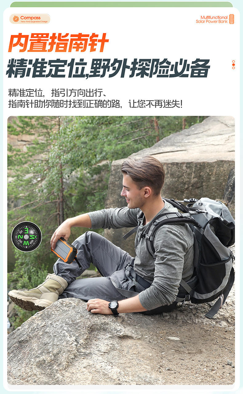 ORANGLES 20000mAh Solar Power Bank – High Capacity Portable Charger with Built-in PD 20W Fast Charging Cable & Hand Crank Emergency Power Supply - high resolution display - exposing craftsmanship - Image 2 of 6 | built for everyone | 20000mAh Solar Power Bank – High Capacity Portable Charger with Built-in PD 20W Fast Charging Cable & Hand Crank Emergency Power Supply for sale Georgia | Free Shipping ORANGLES