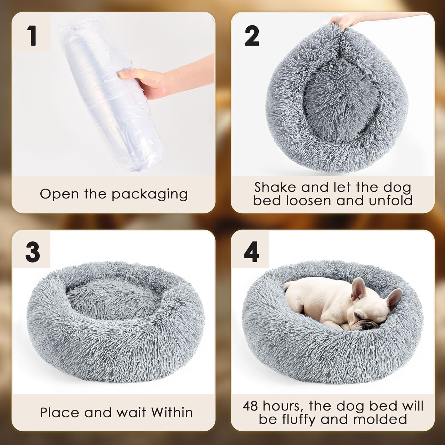ORANGLES Hoewina Calming Donut Pet Bed 20in Light Grey | Washable Fluffy Dog & Cat Bed for Small & Medium Pets - high resolution display - Image 2 of 7 | perfect for office | California | Free Shipping ORANGLES