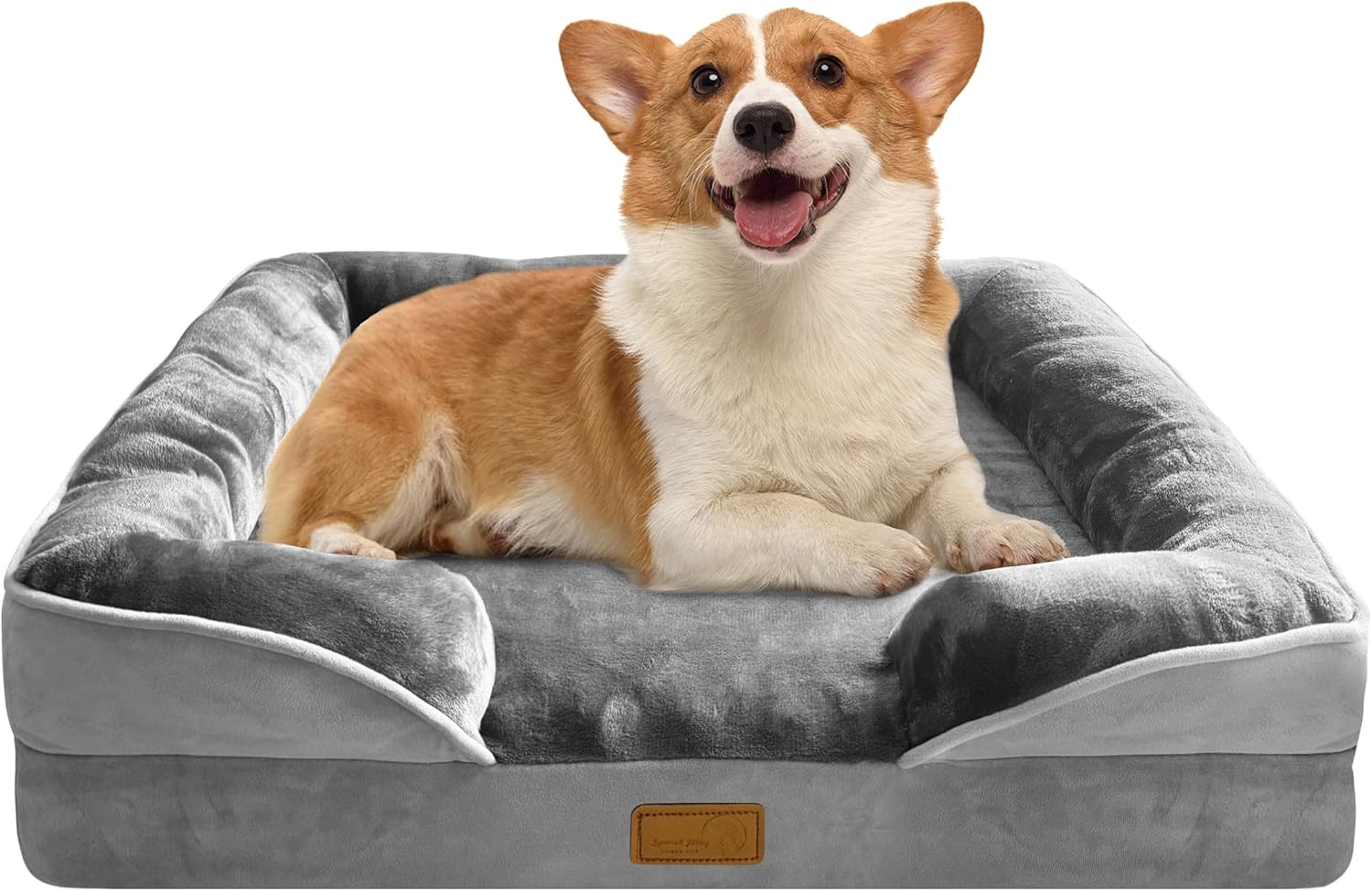 ORANGLES Orthopedic Dog Bed with Sides Medium Grey | Supportive Foam Pet Sofa Bed with Washable Cover & Waterproof Lining - crisp and clear image - focusing on design - Image 8 of 8 | great for travel | Order Orthopedic Dog Bed with Sides Medium Grey | Supportive Foam Pet Sofa Bed with Washable Cover & Waterproof Lining now Arizona | Free Shipping ORANGLES