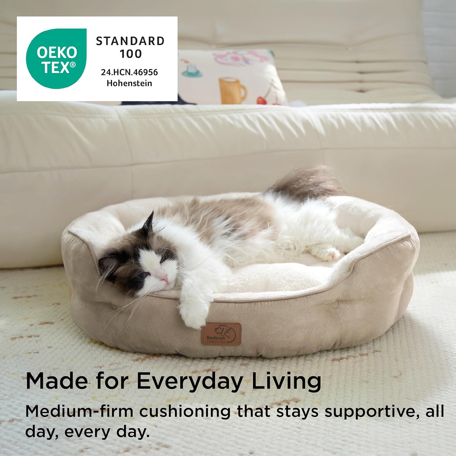 ORANGLES Bedsure 20in Round Pet Bed Camel | Washable Dog & Cat Bed for Small Dogs, Puppies & Indoor Cats with Non-Slip Bottom - angled perspective - presenting advantages - Image 4 of 8 | fits any environment | Purchase Bedsure 20in Round Pet Bed Camel | Washable Dog & Cat Bed for Small Dogs, Puppies & Indoor Cats with Non-Slip Bottom Michigan | Free Shipping ORANGLES