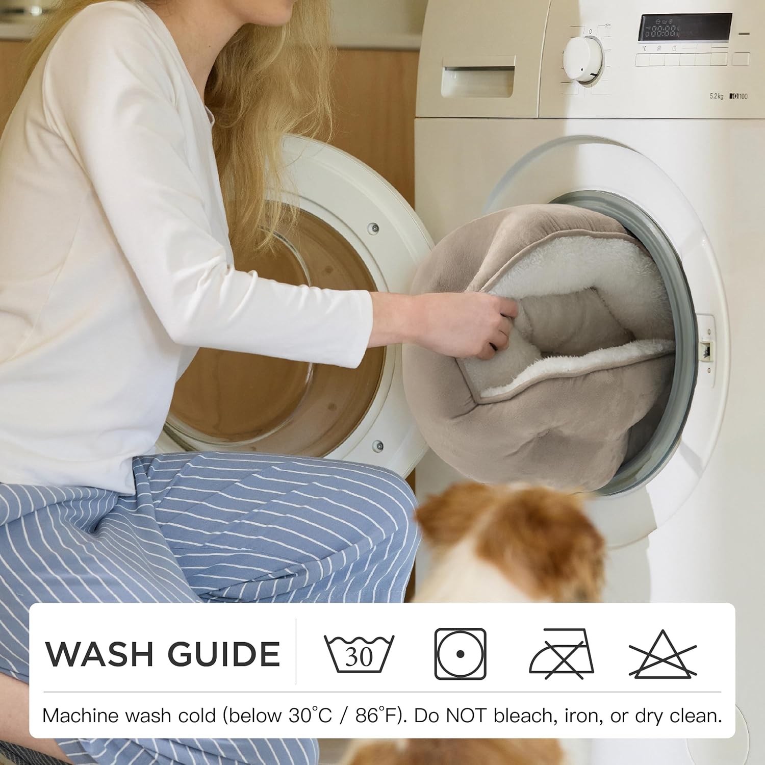 ORANGLES Bedsure 20in Round Pet Bed Camel | Washable Dog & Cat Bed for Small Dogs, Puppies & Indoor Cats with Non-Slip Bottom - full product showcase - displaying specifications - Image 5 of 8 | adapts to any space | Bedsure 20in Round Pet Bed Camel | Washable Dog & Cat Bed for Small Dogs, Puppies & Indoor Cats with Non-Slip Bottom deal New Jersey | Free Shipping ORANGLES