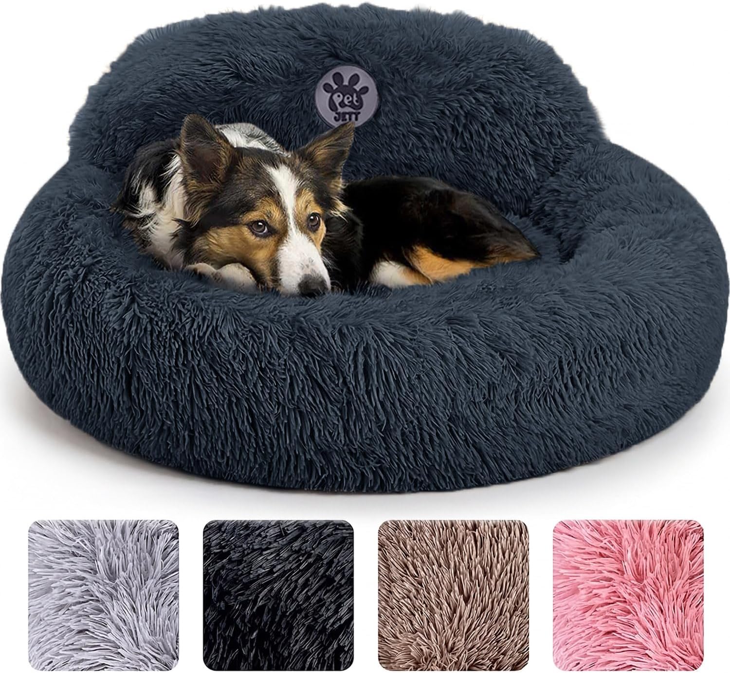 ORANGLES PetJett 30'' Calming Donut Dog Bed Dark Grey | Washable Anti-Anxiety Plush Pet Bed for Medium Dogs up to 45 lbs  - Main Product Image - professional product shot revealing details | Best price PetJett 30'' Calming Donut Dog Bed Dark Grey | Washable Anti-Anxiety Plush Pet Bed for Medium Dogs up to 45 lbs authentic product Ohio | ORANGLES