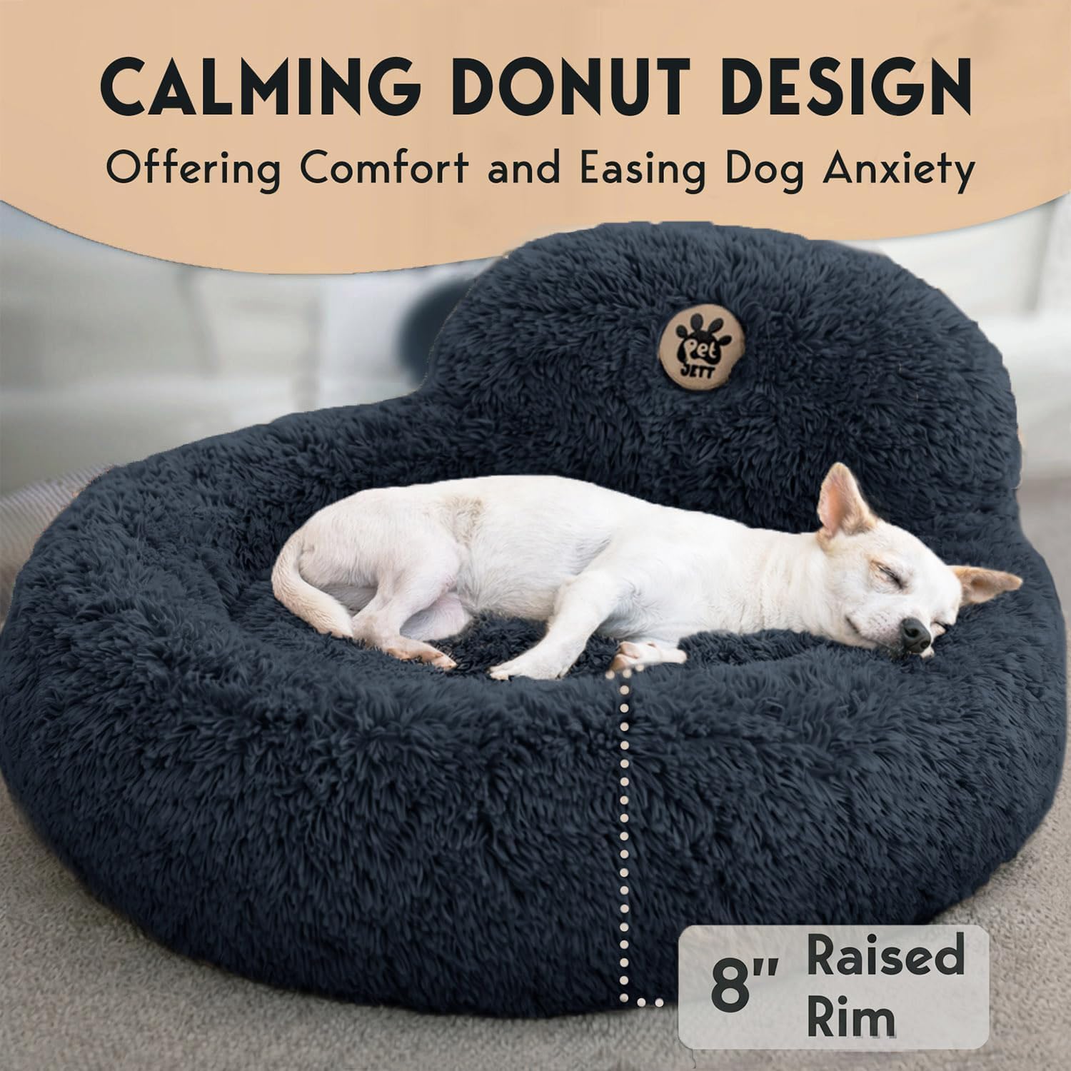 ORANGLES PetJett 30'' Calming Donut Dog Bed Dark Grey | Washable Anti-Anxiety Plush Pet Bed for Medium Dogs up to 45 lbs - elegant presentation - exhibiting components - Image 6 of 8 | ideal for home | Discount on PetJett 30'' Calming Donut Dog Bed Dark Grey | Washable Anti-Anxiety Plush Pet Bed for Medium Dogs up to 45 lbs Virginia | Free Shipping ORANGLES