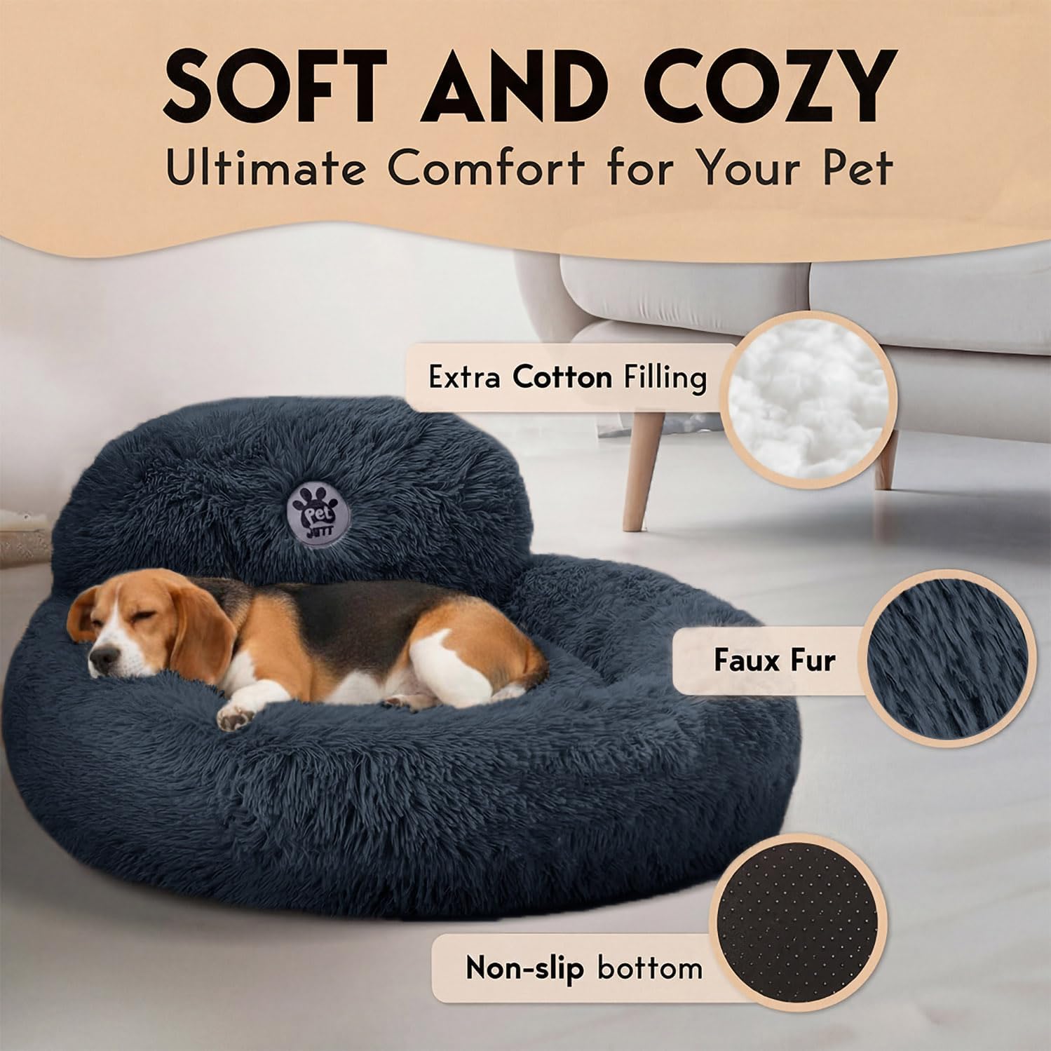 ORANGLES PetJett 30'' Calming Donut Dog Bed Dark Grey | Washable Anti-Anxiety Plush Pet Bed for Medium Dogs up to 45 lbs - stunning visual - unveiling characteristics - Image 7 of 8 | perfect for office | PetJett 30'' Calming Donut Dog Bed Dark Grey | Washable Anti-Anxiety Plush Pet Bed for Medium Dogs up to 45 lbs offer Washington | Free Shipping ORANGLES