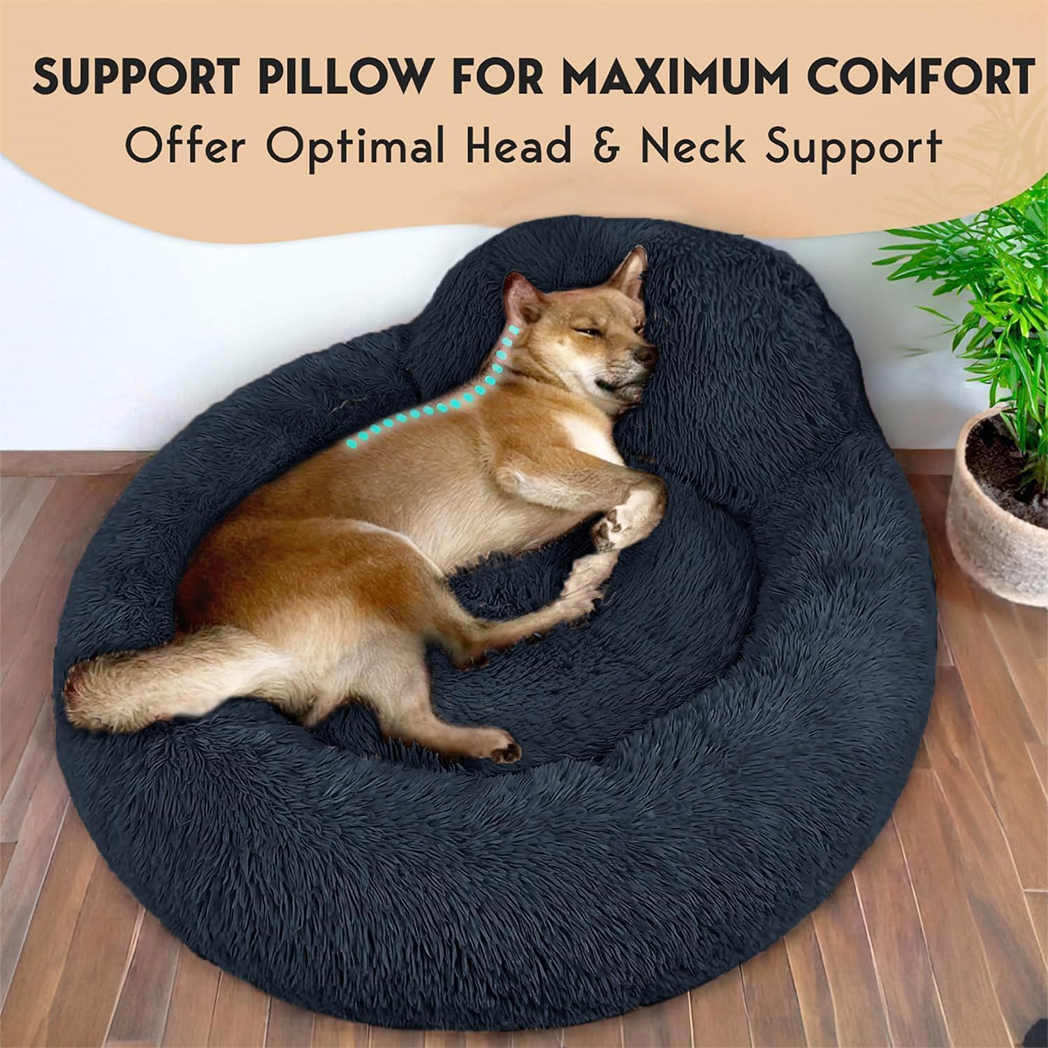 ORANGLES PetJett 30'' Calming Donut Dog Bed Dark Grey | Washable Anti-Anxiety Plush Pet Bed for Medium Dogs up to 45 lbs - crisp and clear image - focusing on design - Image 8 of 8 | great for travel | Order PetJett 30'' Calming Donut Dog Bed Dark Grey | Washable Anti-Anxiety Plush Pet Bed for Medium Dogs up to 45 lbs now Arizona | Free Shipping ORANGLES