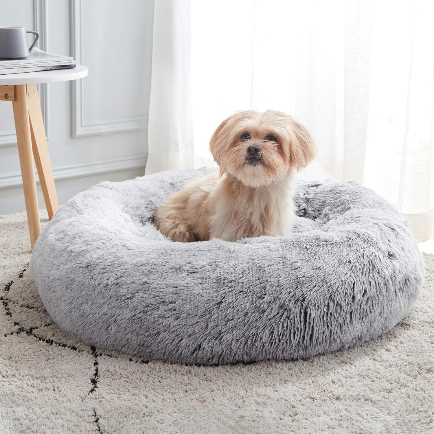ORANGLES WESTERN HOME WH Calming Donut Dog & Cat Bed Light Grey | Soft Faux Fur Anti-Anxiety Round Pet Bed 20–30 Inch  - Main Product Image - professional product shot revealing details | Best price WESTERN HOME WH Calming Donut Dog & Cat Bed Light Grey | Soft Faux Fur Anti-Anxiety Round Pet Bed 20–30 Inch authentic product Ohio | ORANGLES