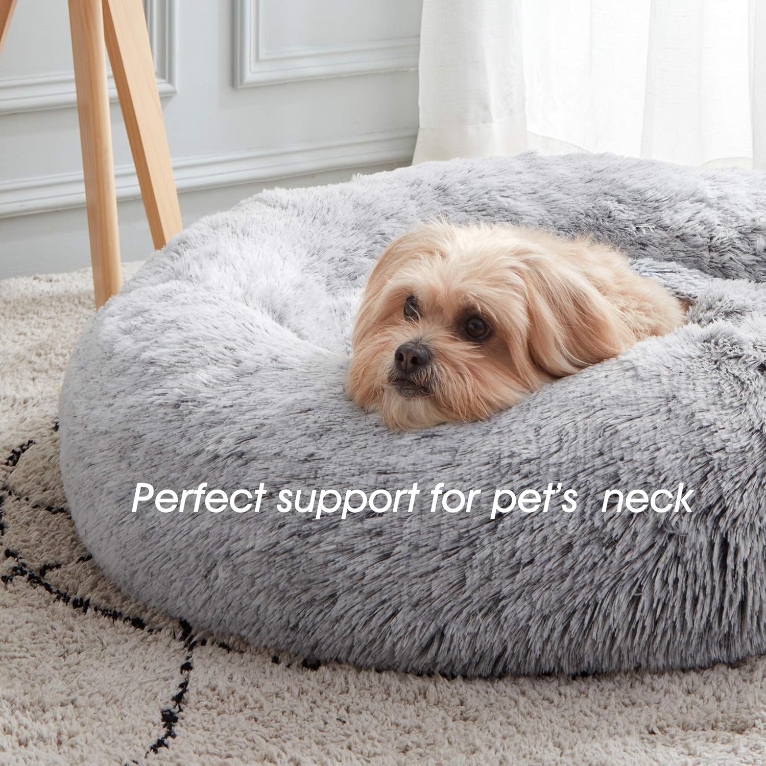 ORANGLES WESTERN HOME WH Calming Donut Dog & Cat Bed Light Grey | Soft Faux Fur Anti-Anxiety Round Pet Bed 20–30 Inch - detailed closeup view - illustrating benefits - Image 3 of 6 | created for all | Shop WESTERN HOME WH Calming Donut Dog & Cat Bed Light Grey | Soft Faux Fur Anti-Anxiety Round Pet Bed 20–30 Inch North Carolina | Free Shipping ORANGLES