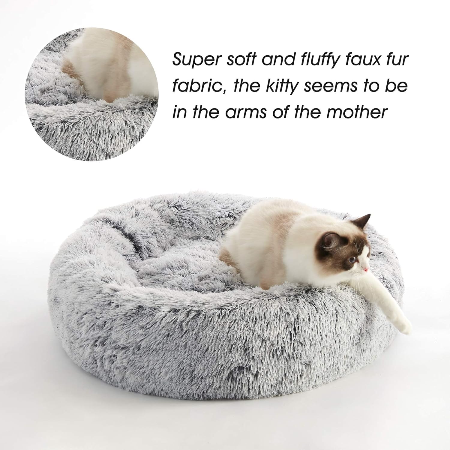 ORANGLES WESTERN HOME WH Calming Donut Dog & Cat Bed Light Grey | Soft Faux Fur Anti-Anxiety Round Pet Bed 20–30 Inch - elegant presentation - exhibiting components - Image 6 of 6 | ideal for home | Discount on WESTERN HOME WH Calming Donut Dog & Cat Bed Light Grey | Soft Faux Fur Anti-Anxiety Round Pet Bed 20–30 Inch Virginia | Free Shipping ORANGLES