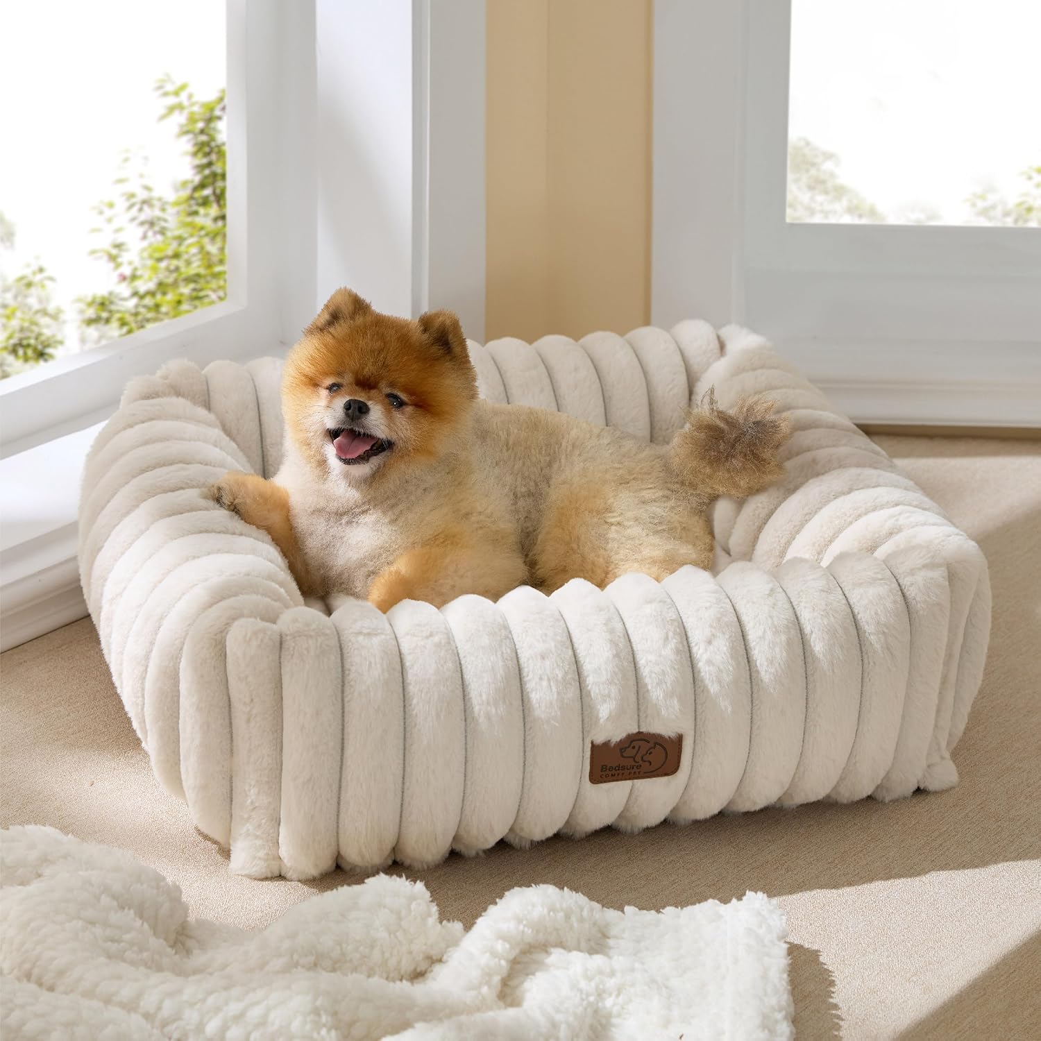 ORANGLES Bedsure ComfyFleece™ Orthopedic Dog Bed 25x21x7 Cream | Washable Rectangle Fleece Pet Bed for Small & Medium Dogs  - Main Product Image - professional product shot revealing details | Best price Bedsure ComfyFleece™ Orthopedic Dog Bed 25x21x7 Cream | Washable Rectangle Fleece Pet Bed for Small & Medium Dogs authentic product Ohio | ORANGLES