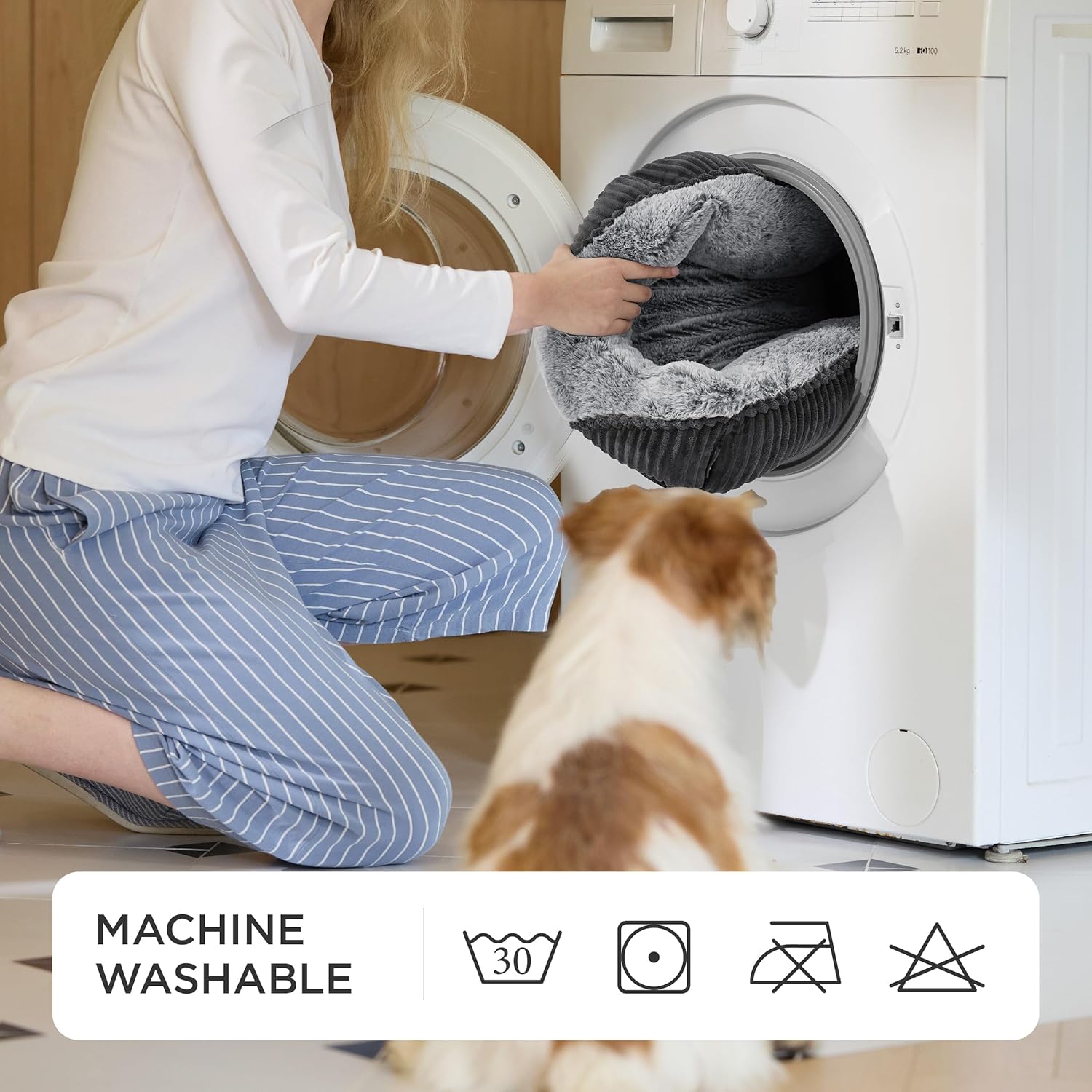 ORANGLES Bedsure Washable Dog Bed 30x24x8 Grey | Rectangle Plush Pet Bed with Non-Slip Bottom for Medium Dogs up to 35lbs - full product showcase - displaying specifications - Image 5 of 8 | adapts to any space | Bedsure Washable Dog Bed 30x24x8 Grey | Rectangle Plush Pet Bed with Non-Slip Bottom for Medium Dogs up to 35lbs deal New Jersey | Free Shipping ORANGLES