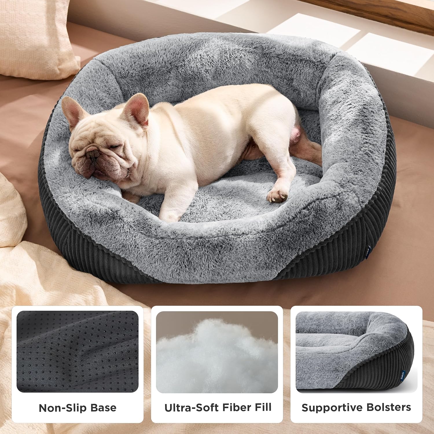 ORANGLES Bedsure Washable Dog Bed 30x24x8 Grey | Rectangle Plush Pet Bed with Non-Slip Bottom for Medium Dogs up to 35lbs - stunning visual - unveiling characteristics - Image 7 of 8 | perfect for office | Bedsure Washable Dog Bed 30x24x8 Grey | Rectangle Plush Pet Bed with Non-Slip Bottom for Medium Dogs up to 35lbs offer Washington | Free Shipping ORANGLES