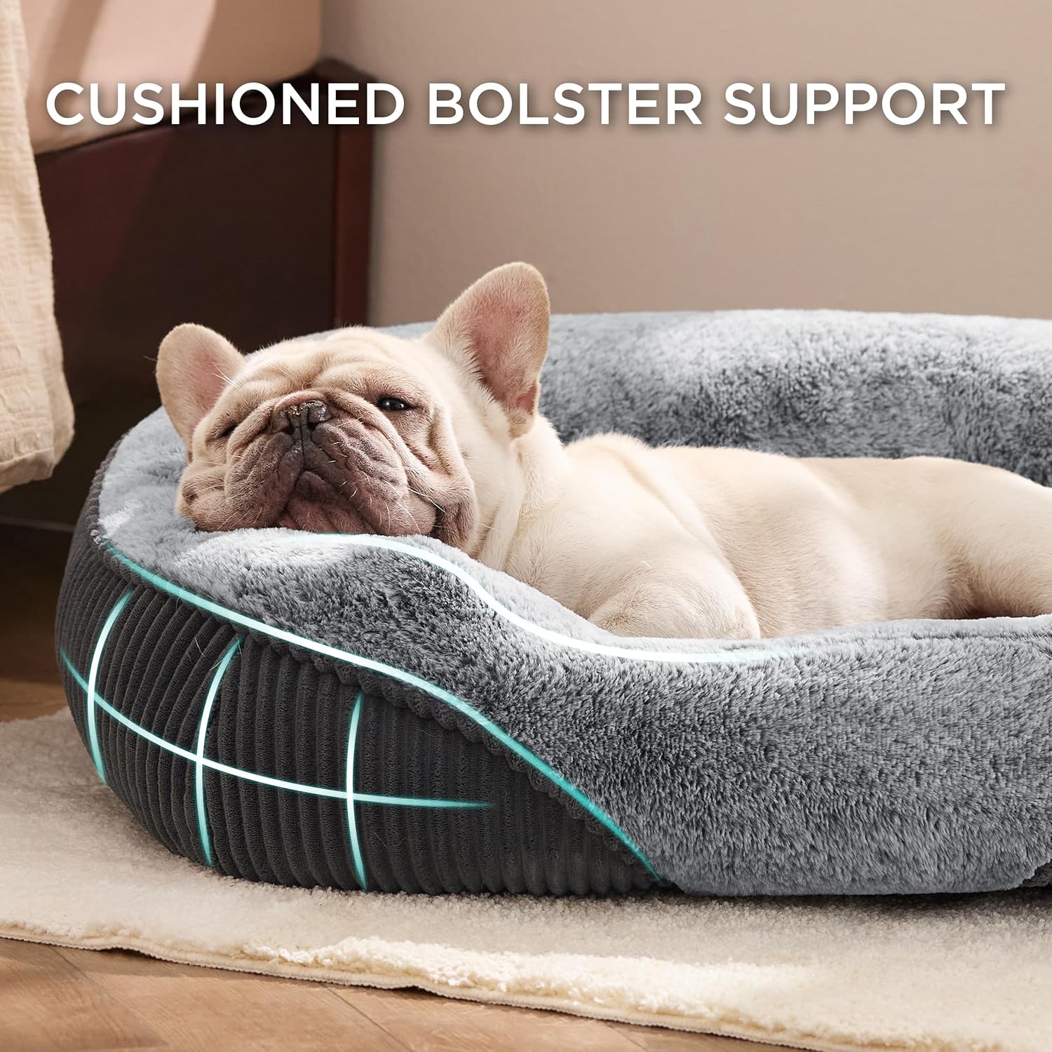 ORANGLES Bedsure Washable Dog Bed 30x24x8 Grey | Rectangle Plush Pet Bed with Non-Slip Bottom for Medium Dogs up to 35lbs - crisp and clear image - focusing on design - Image 8 of 8 | great for travel | Order Bedsure Washable Dog Bed 30x24x8 Grey | Rectangle Plush Pet Bed with Non-Slip Bottom for Medium Dogs up to 35lbs now Arizona | Free Shipping ORANGLES